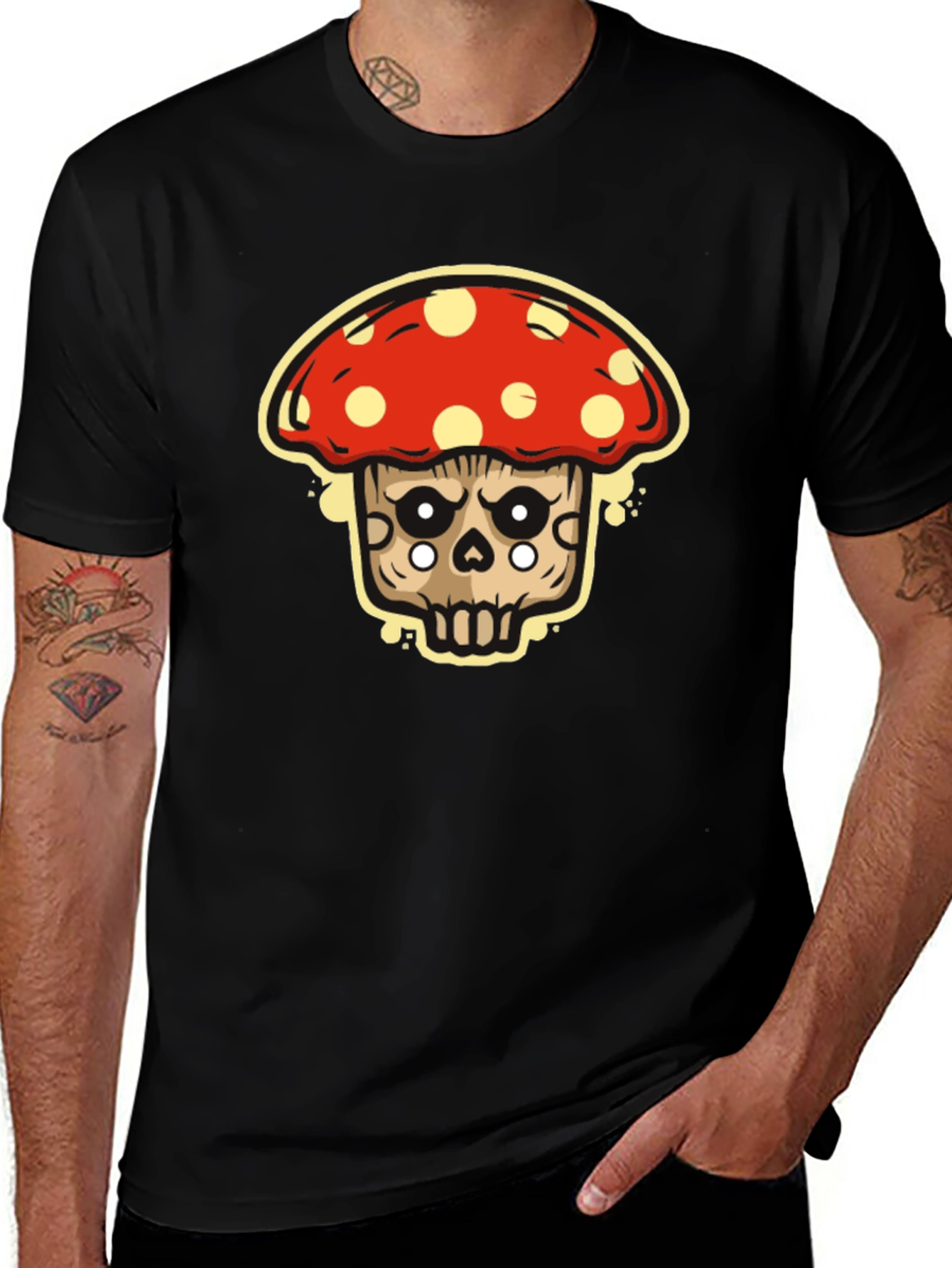 Mushroom Skull Graphic T-Shirt - Black Tee
