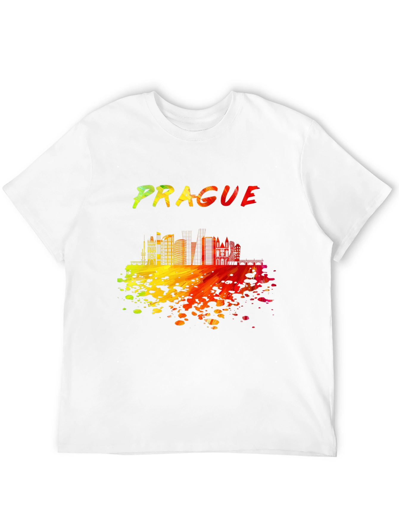 Prague Skyline Mens Black Graphic T-Shirt