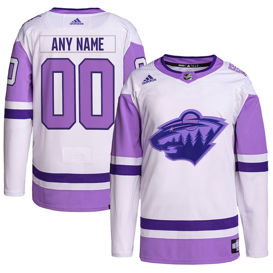 Men's Minnesota Wild White/Purple Hockey Fights Cancer Primegreen Authentic Custom Jerseys