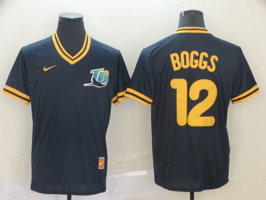 Men's Tampa Bay Rays Wade Boggs #12 Navy Replica Baseball Jerseys