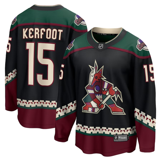Men's Arizona Coyotes Alex Kerfoot #15 Black Home Breakaway Jerseys