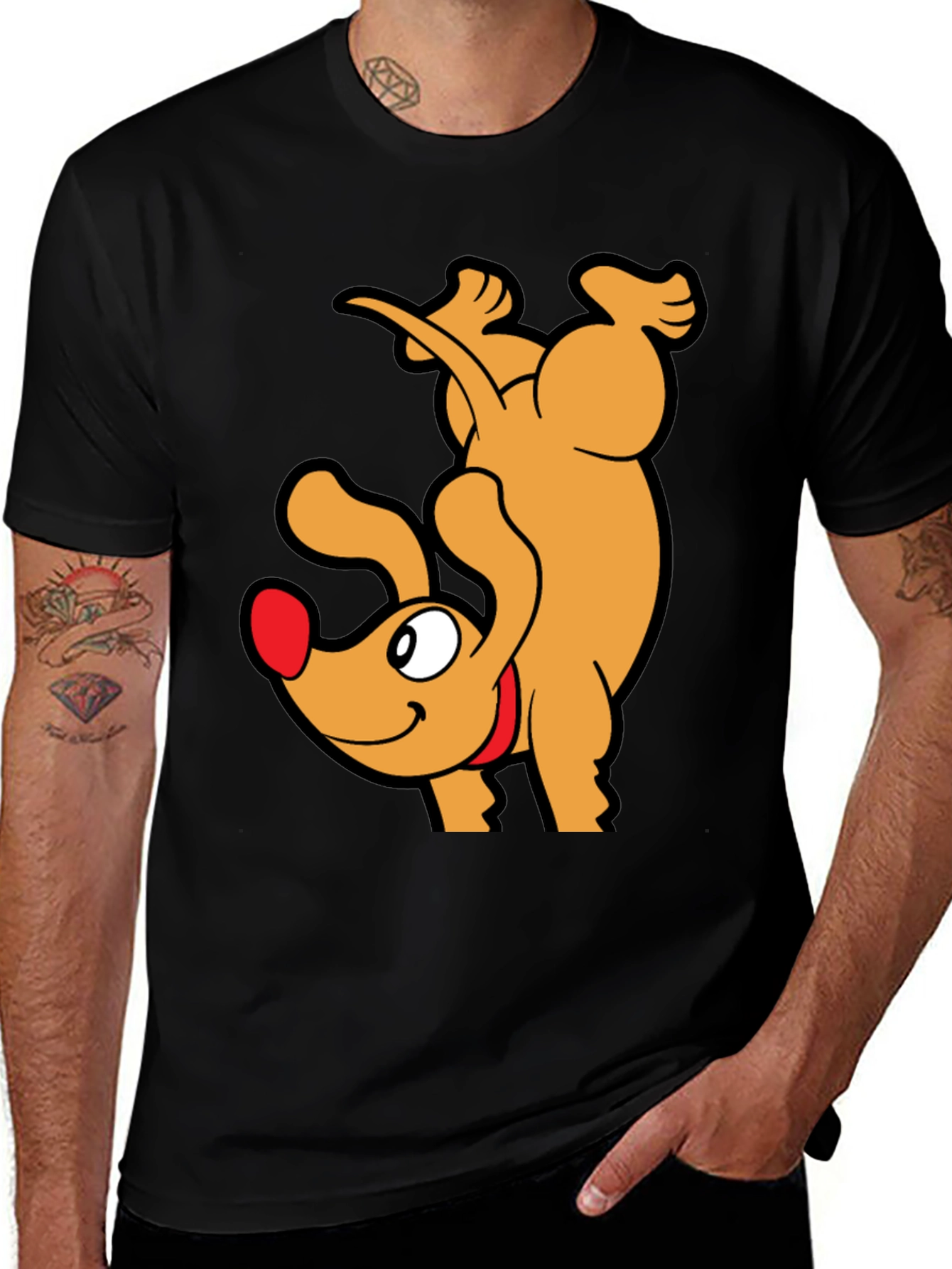 Upside Down Dog Cartoon Graphic T-Shirt
