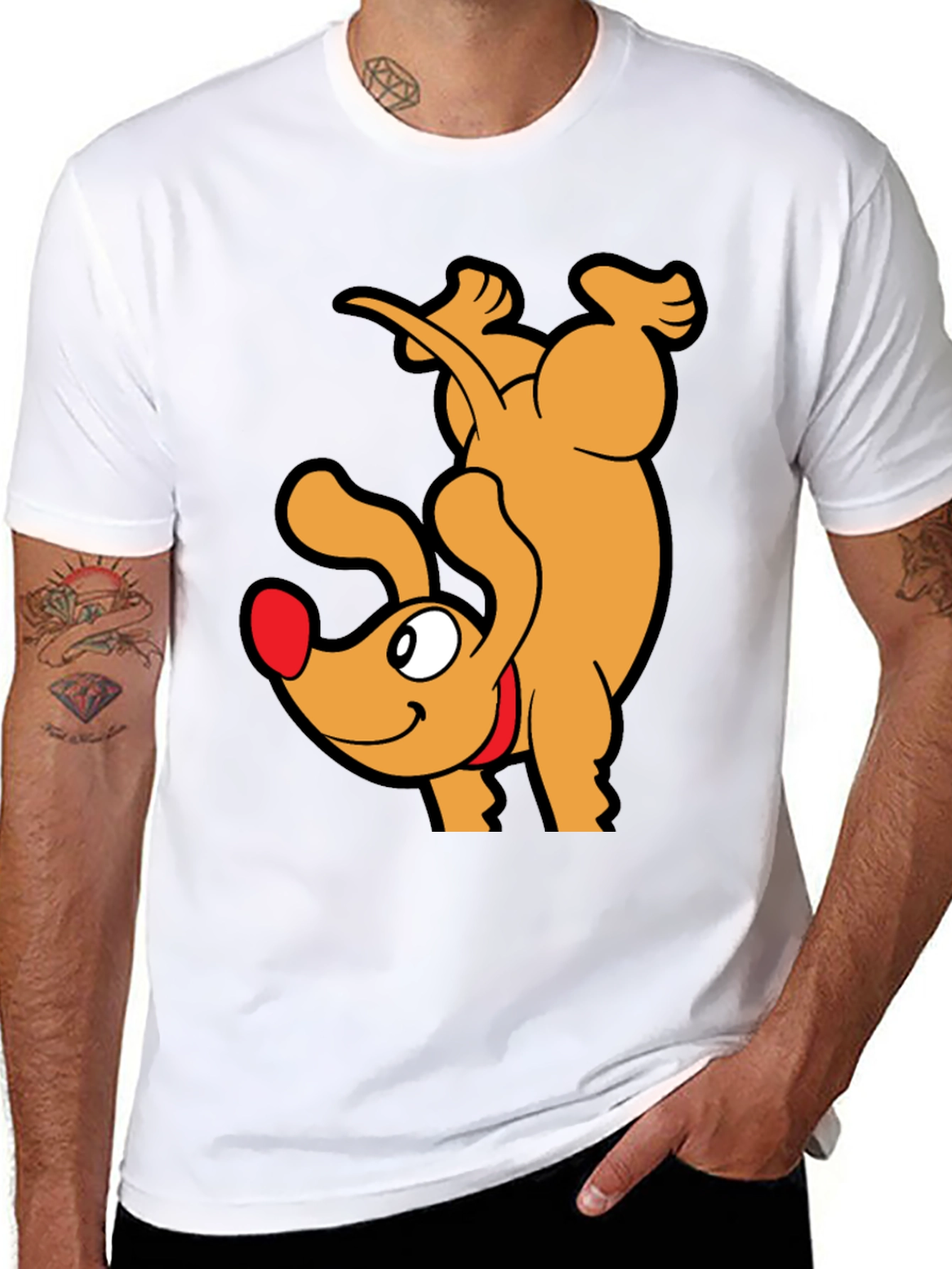 Upside Down Dog Cartoon Graphic T-Shirt