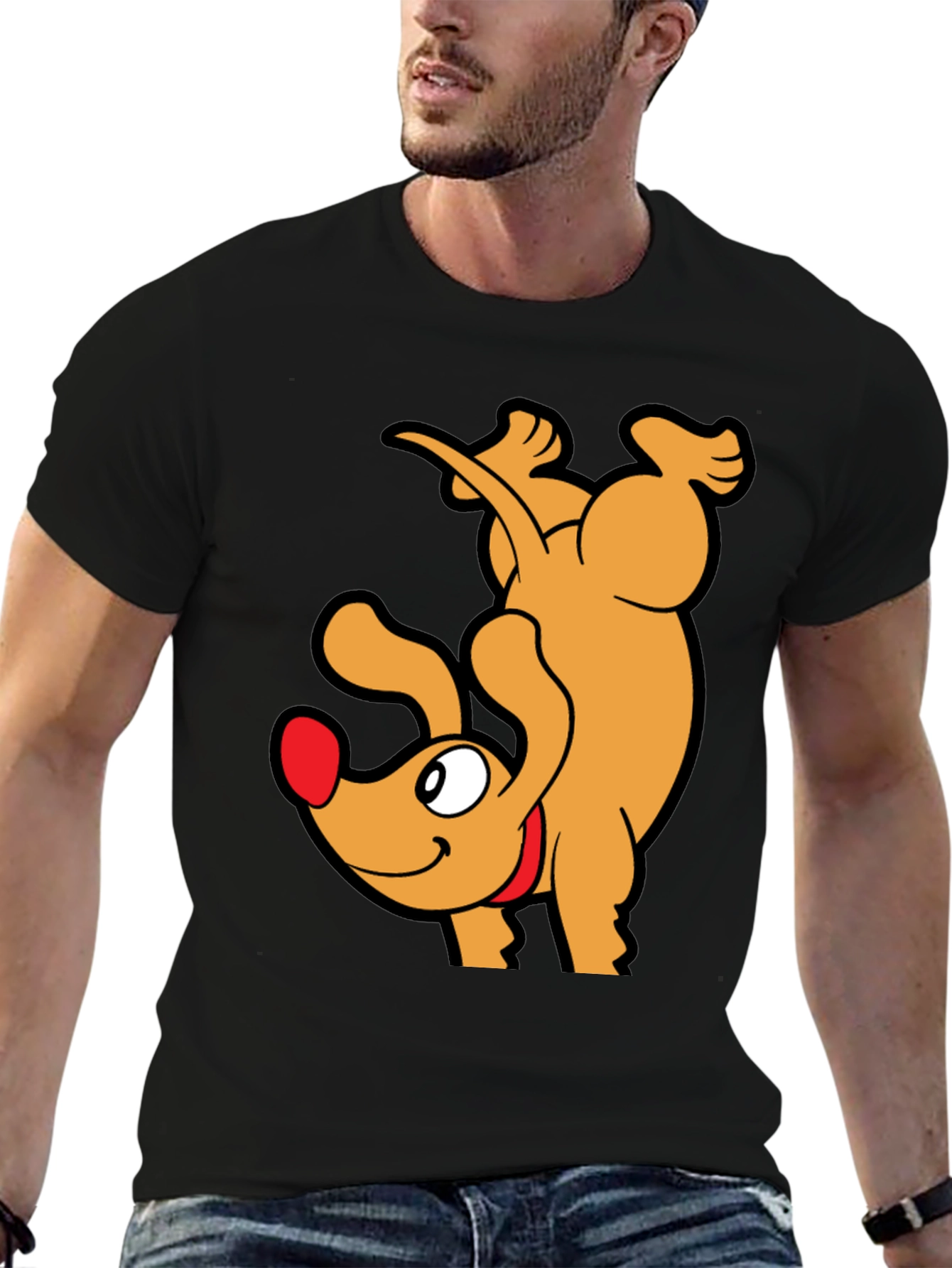 Upside Down Dog Cartoon Graphic T-Shirt