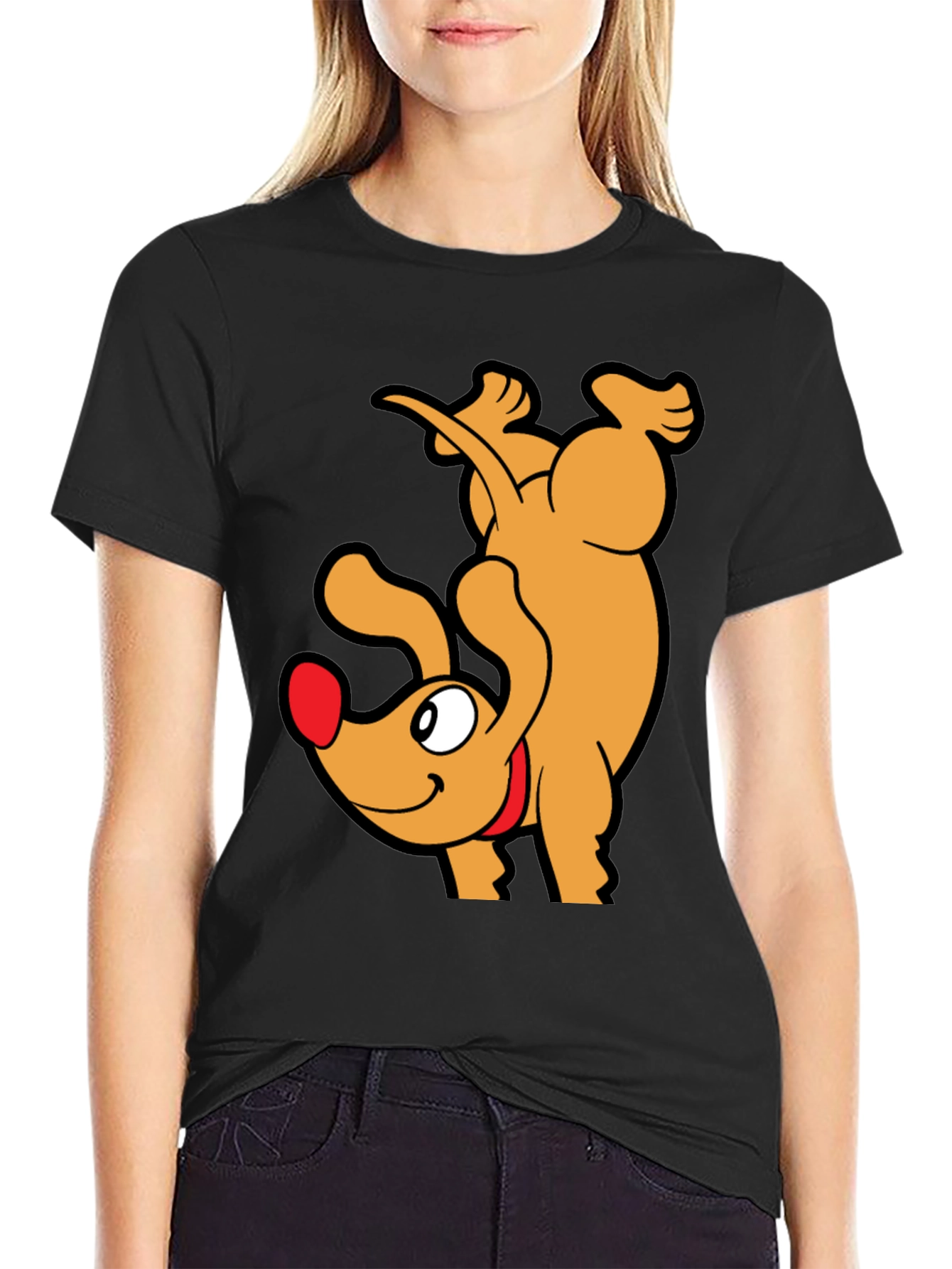 Upside Down Dog Cartoon Graphic T-Shirt