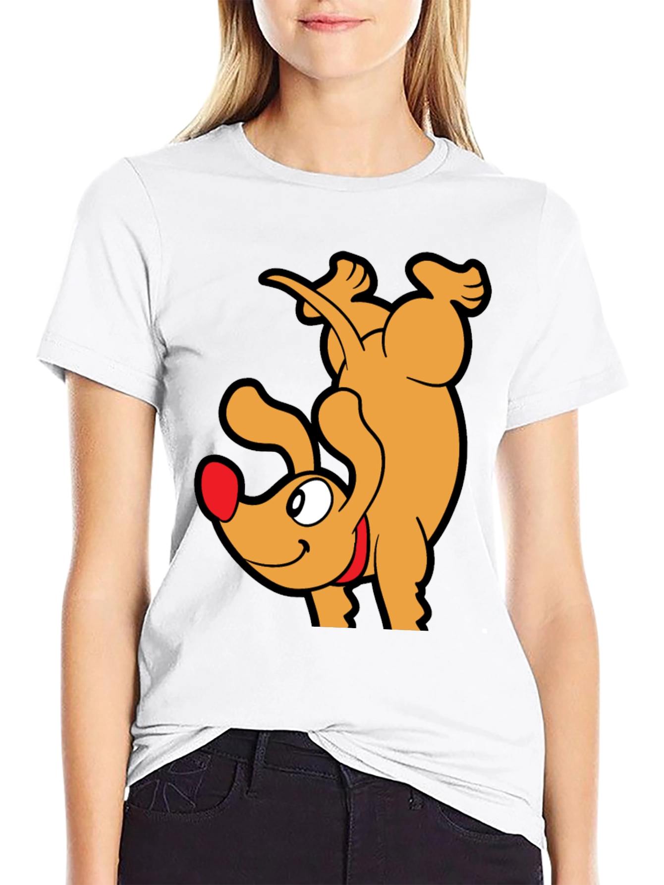 Upside Down Dog Cartoon Graphic T-Shirt