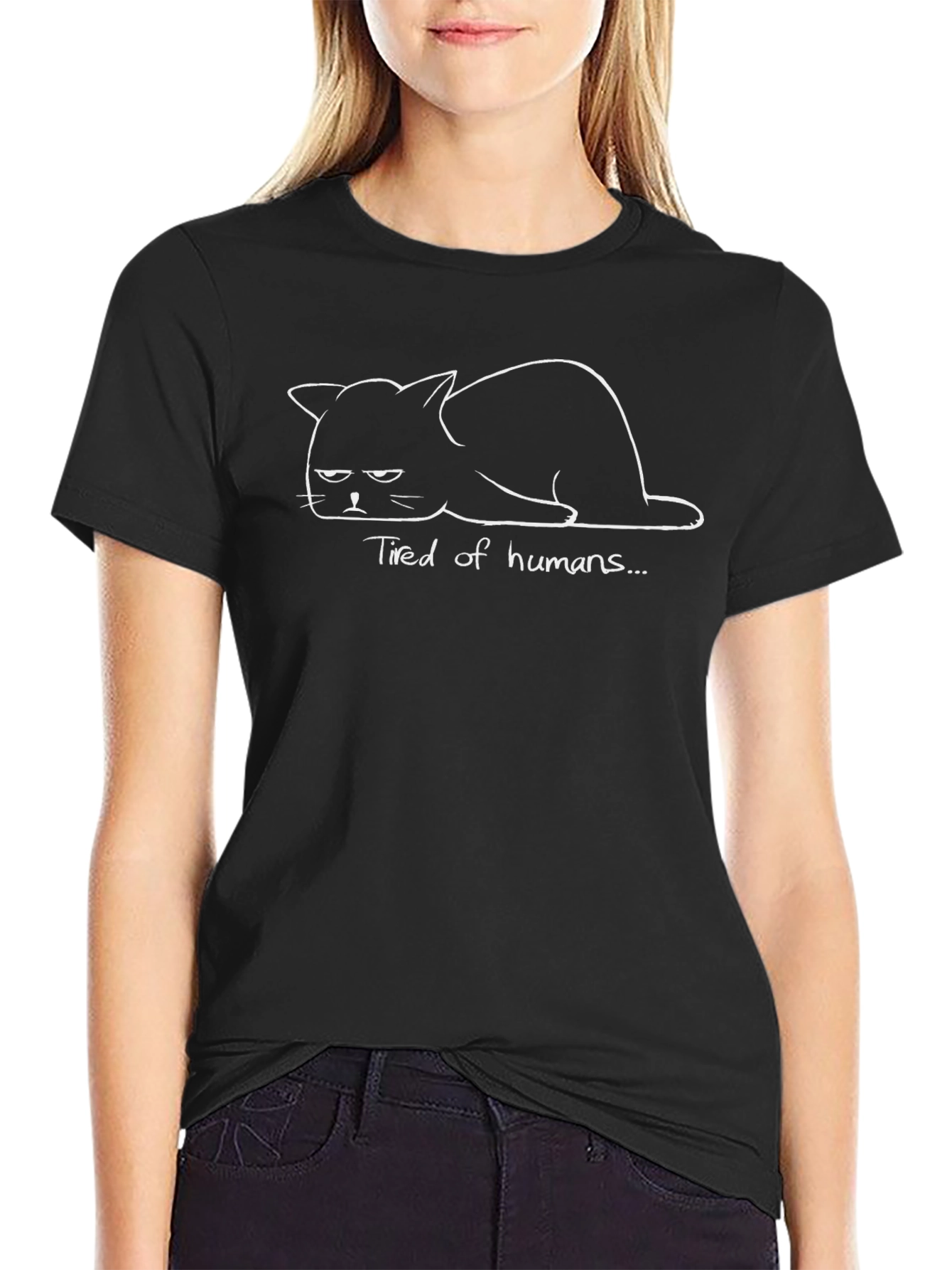 Grumpy Cat Tired of Humans Black T-Shirt