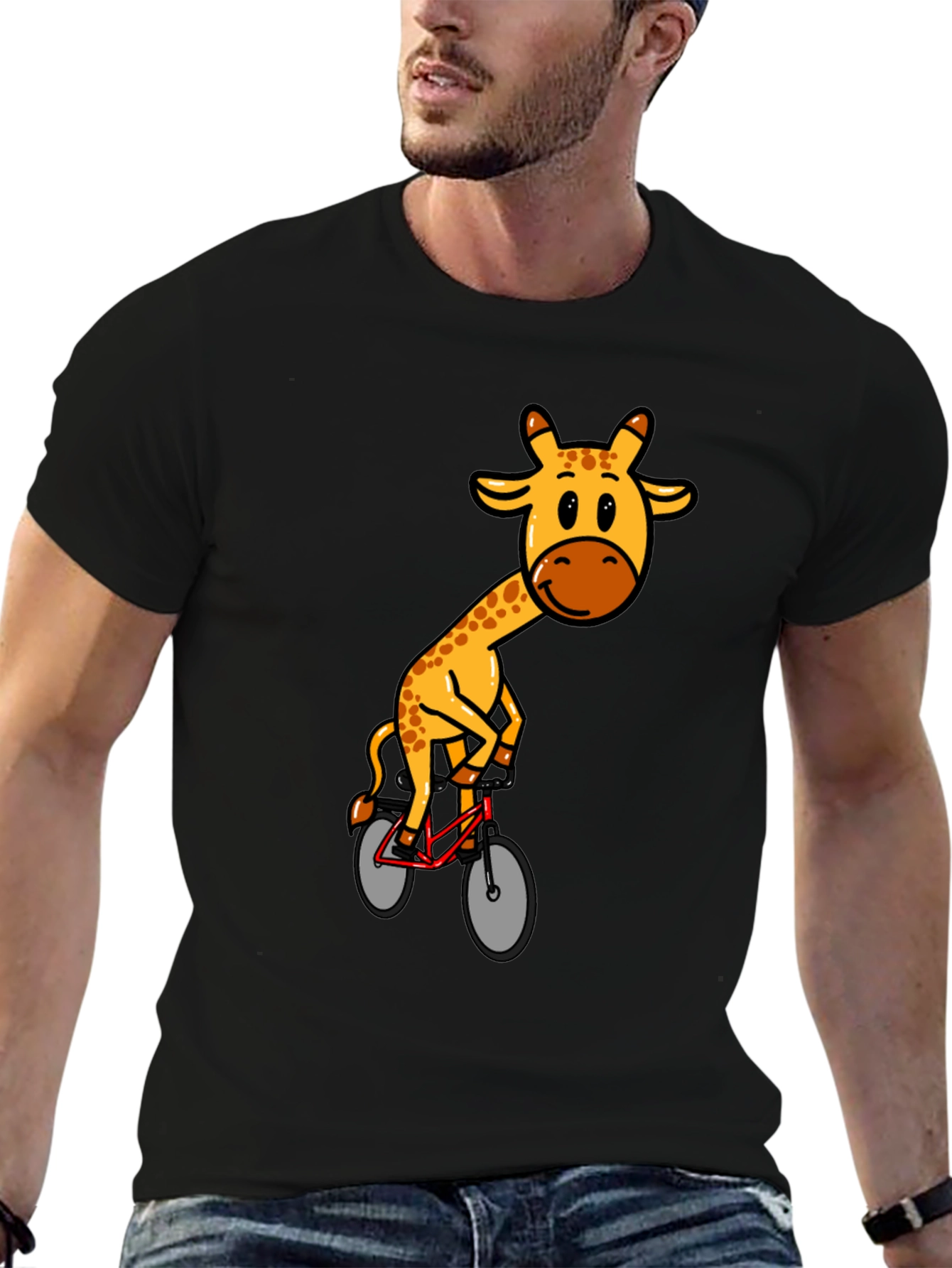 Giraffe on Bike Graphic T-Shirt - Black