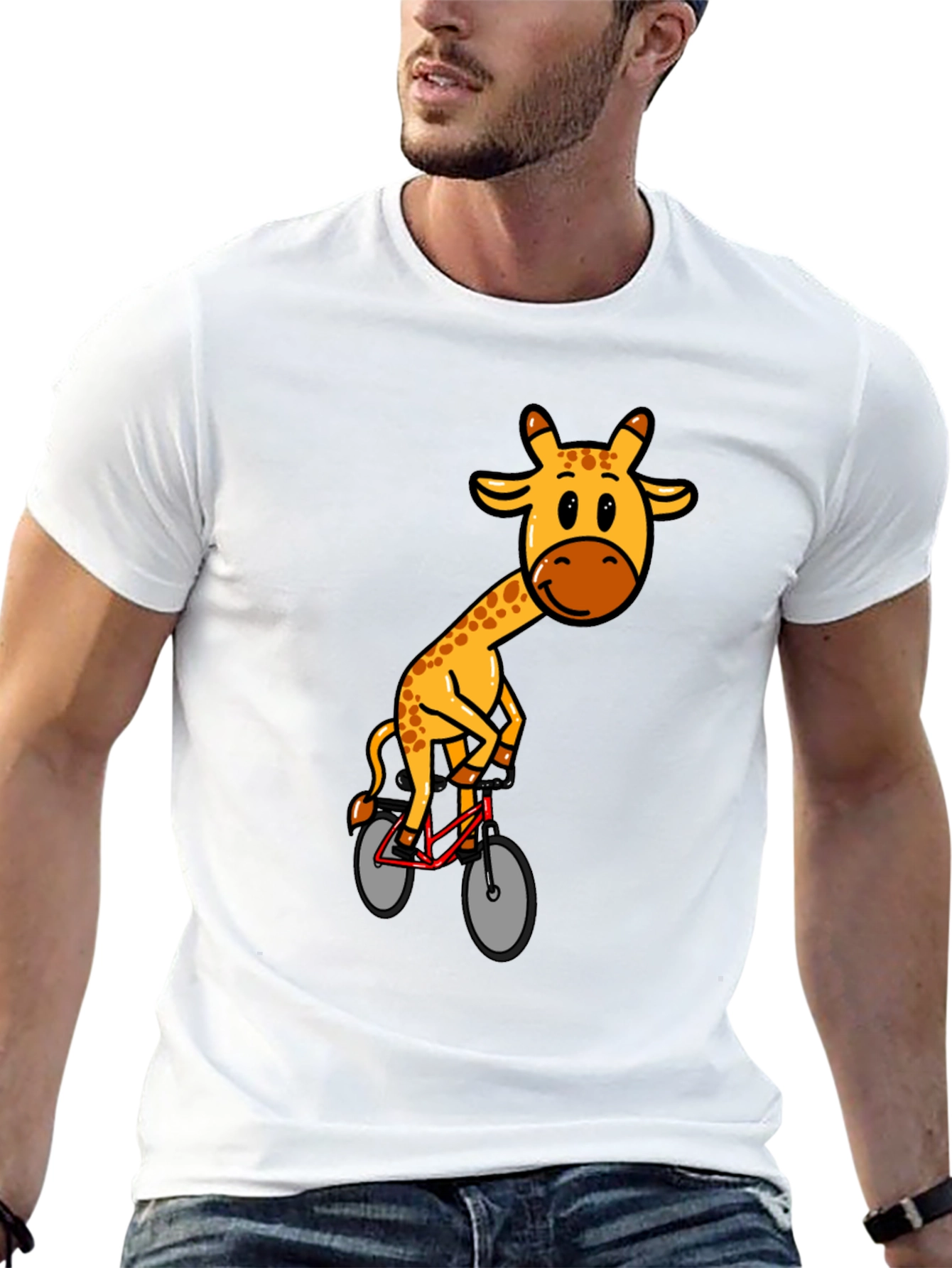 Giraffe on Bike Graphic T-Shirt - Black