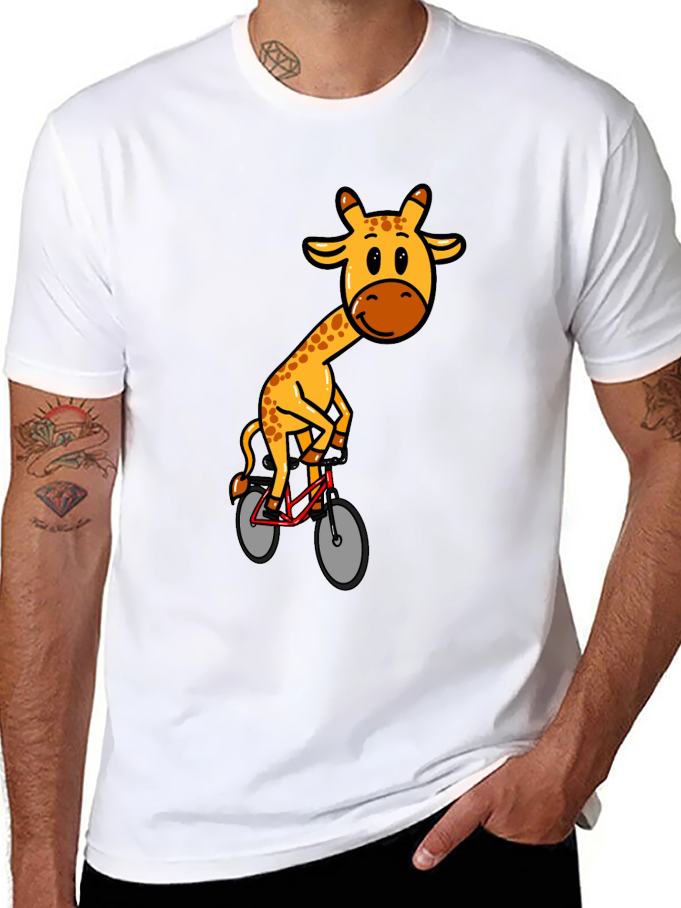 Giraffe on Bike Graphic T-Shirt - Black