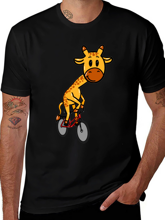 Giraffe on Bike Graphic T-Shirt - Black