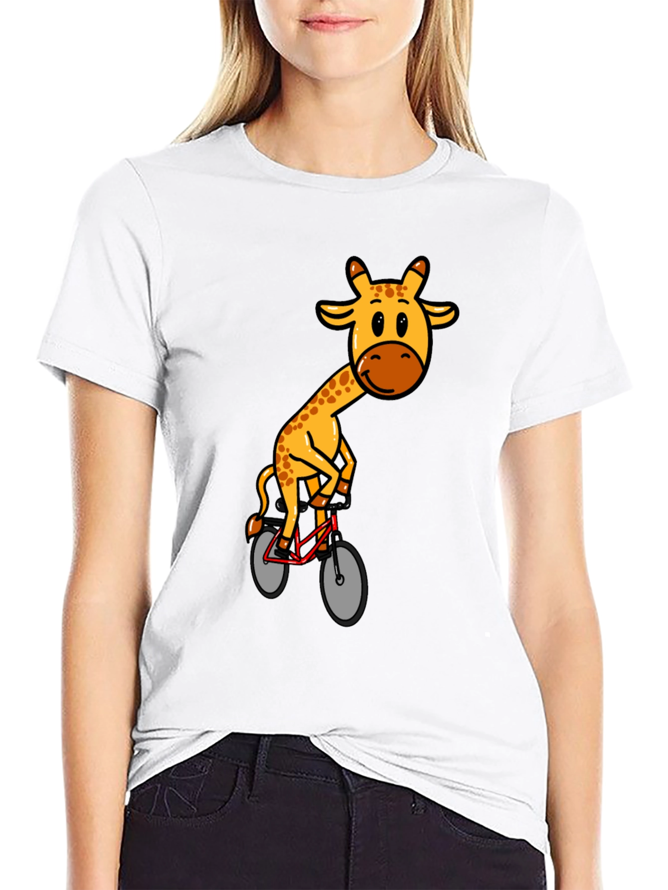 Giraffe on Bike Graphic T-Shirt - Black