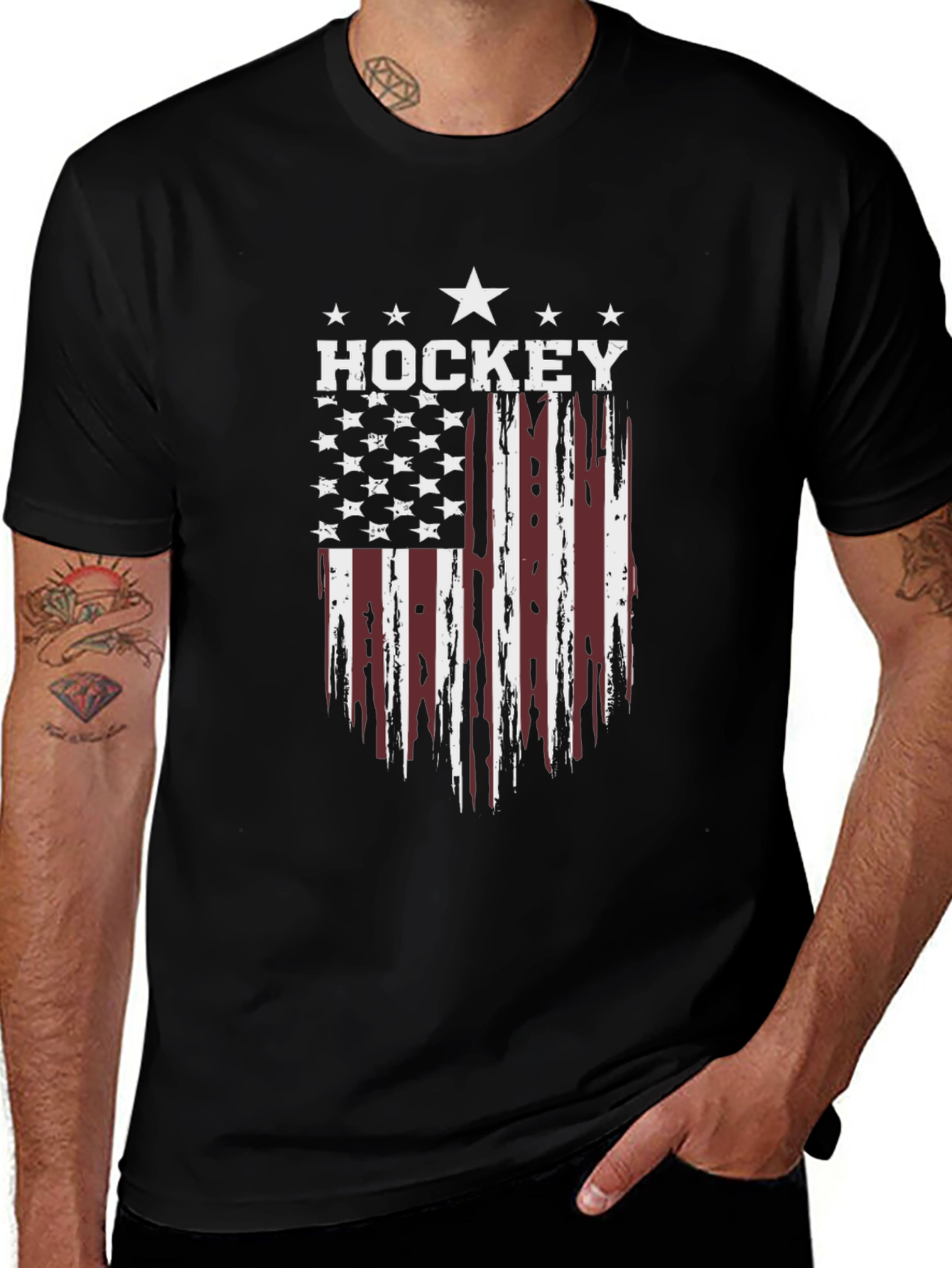Hockey USA Flag Graphic Black T-Shirt