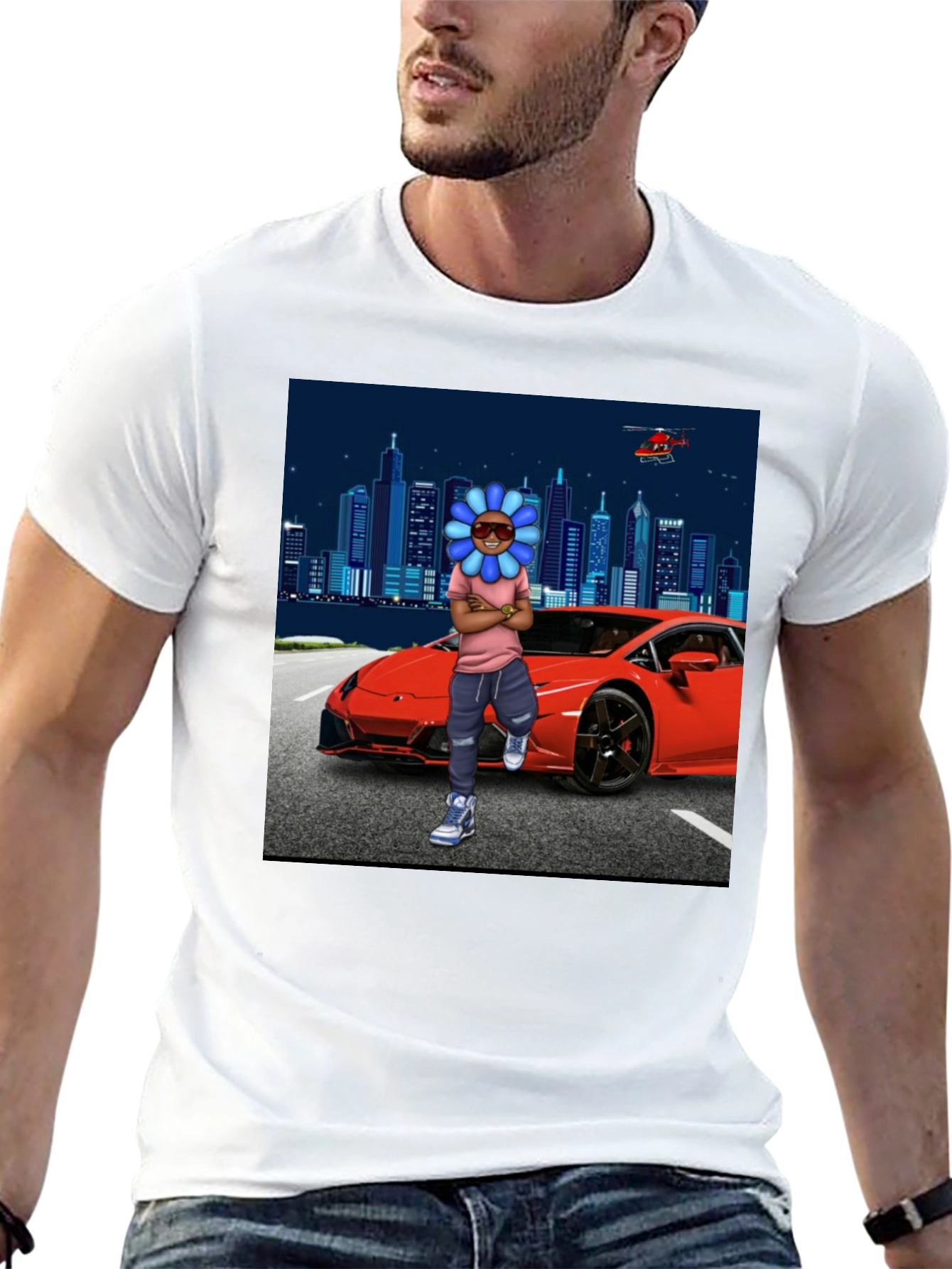 Flower Head Red Car City T-Shirt