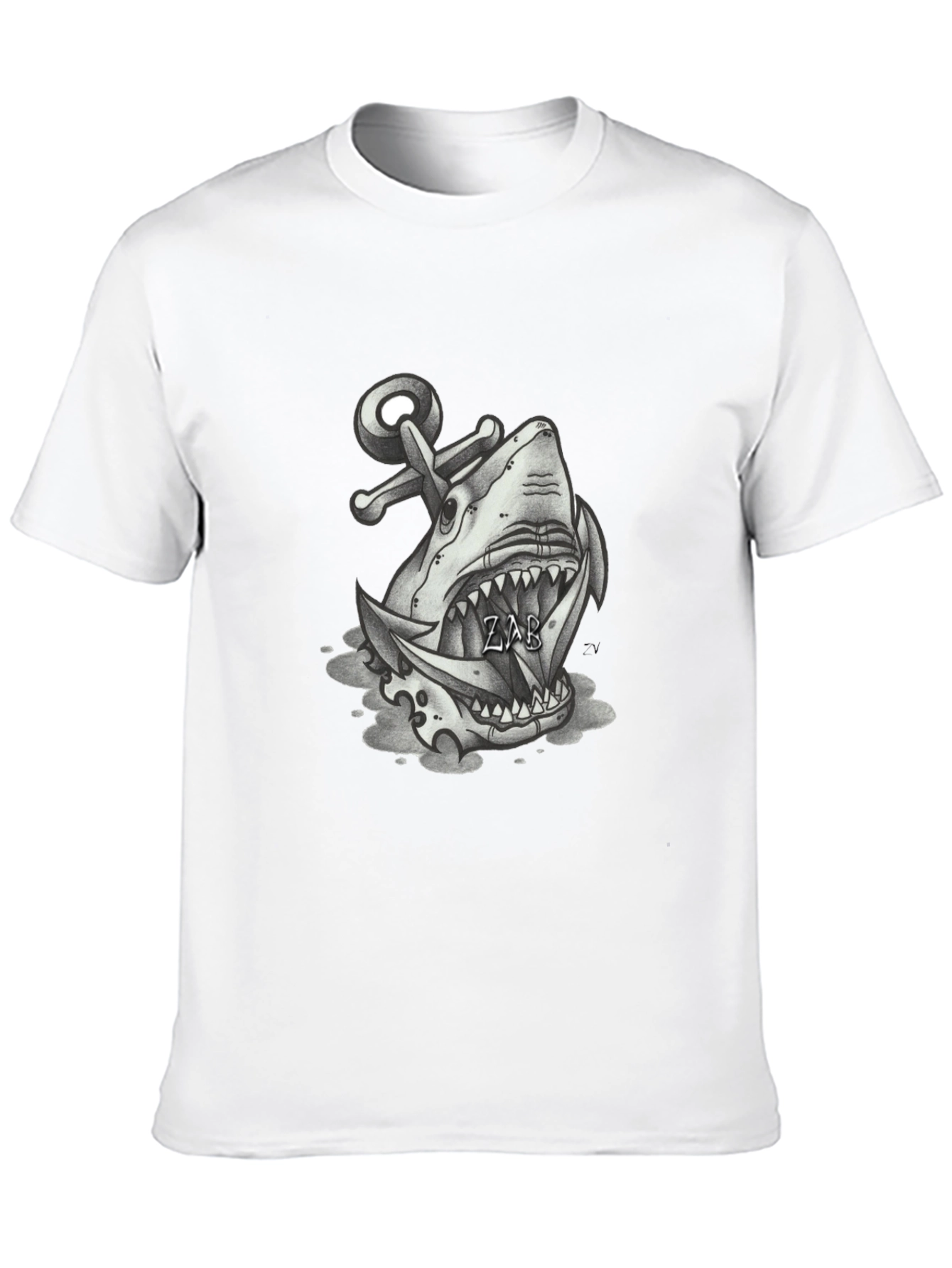 Shark Anchor Graphic Tee - Black Cotton T-Shirt