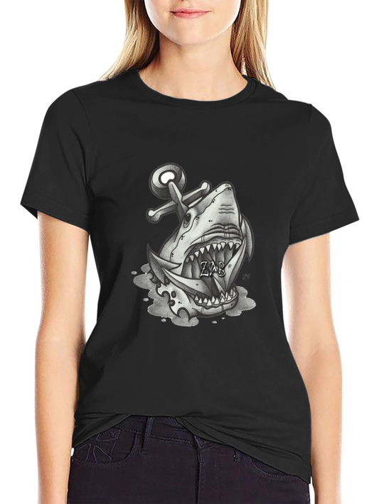 Shark Anchor Graphic Tee - Black Cotton T-Shirt