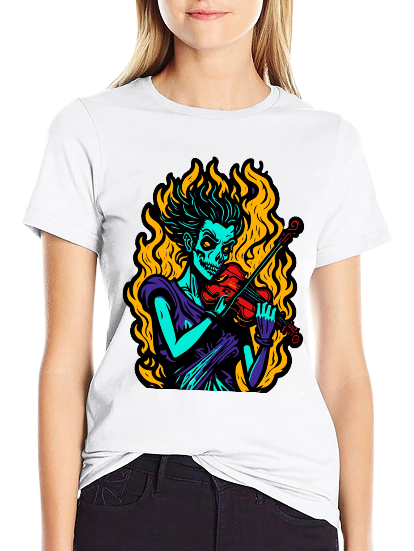 Grim Fiddler Graphic T-Shirt - Unique Skeleton Violin Design