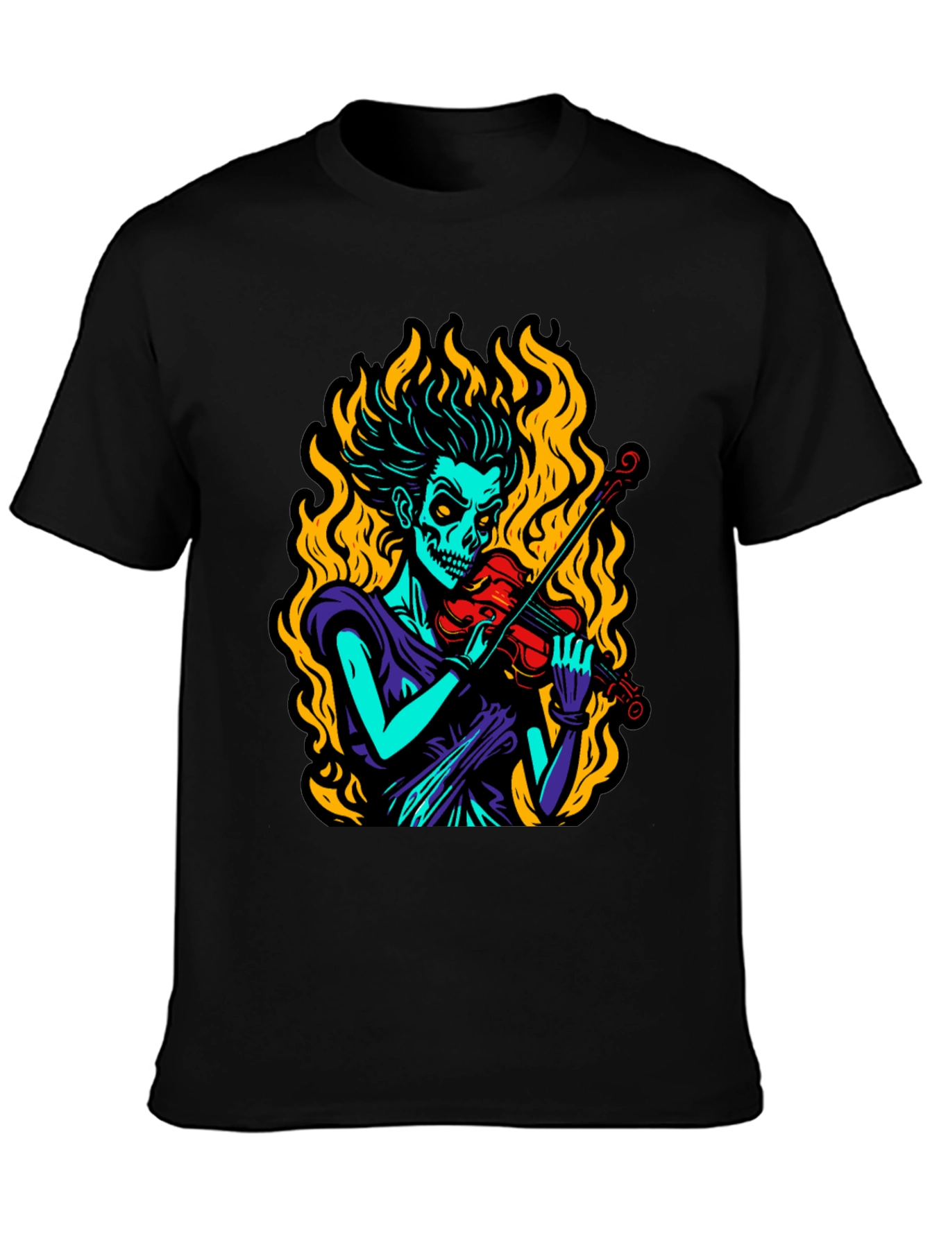 Grim Fiddler Graphic T-Shirt - Unique Skeleton Violin Design