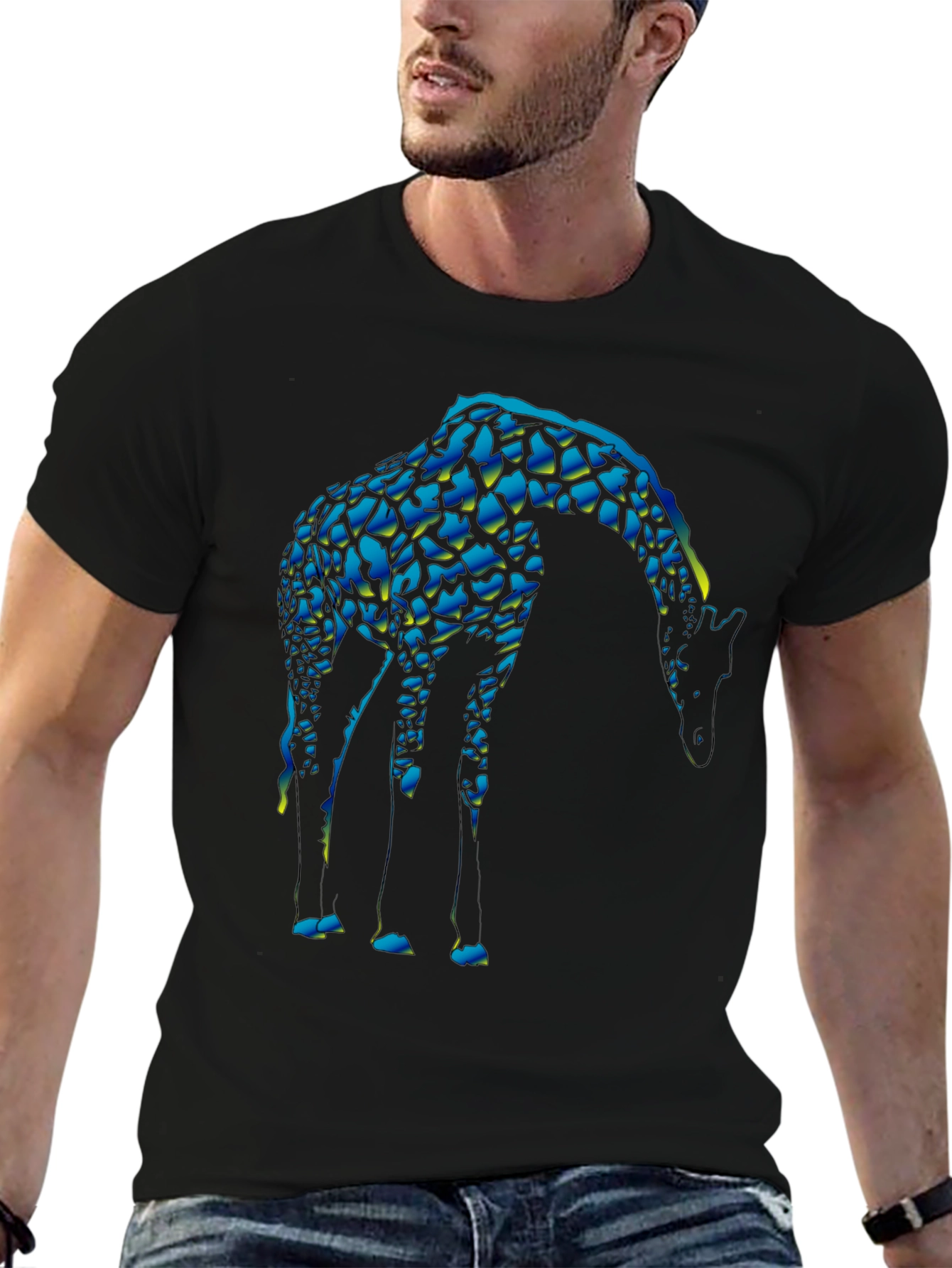 Abstract Giraffe Graphic Black T-Shirt