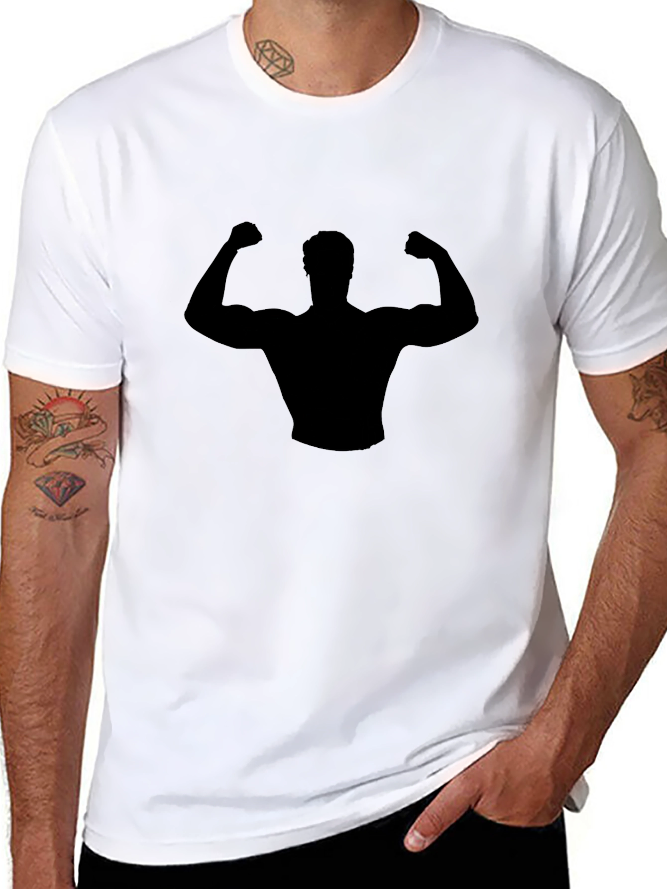 Black Muscle Man Silhouette Graphic T-Shirt