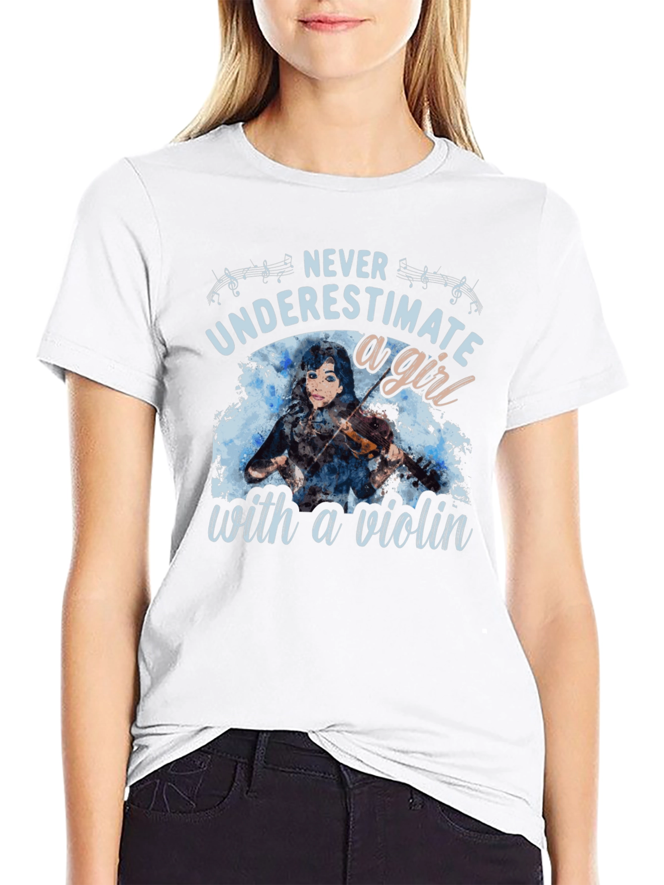 Never Underestimate a Girl with a Violin T-Shirt