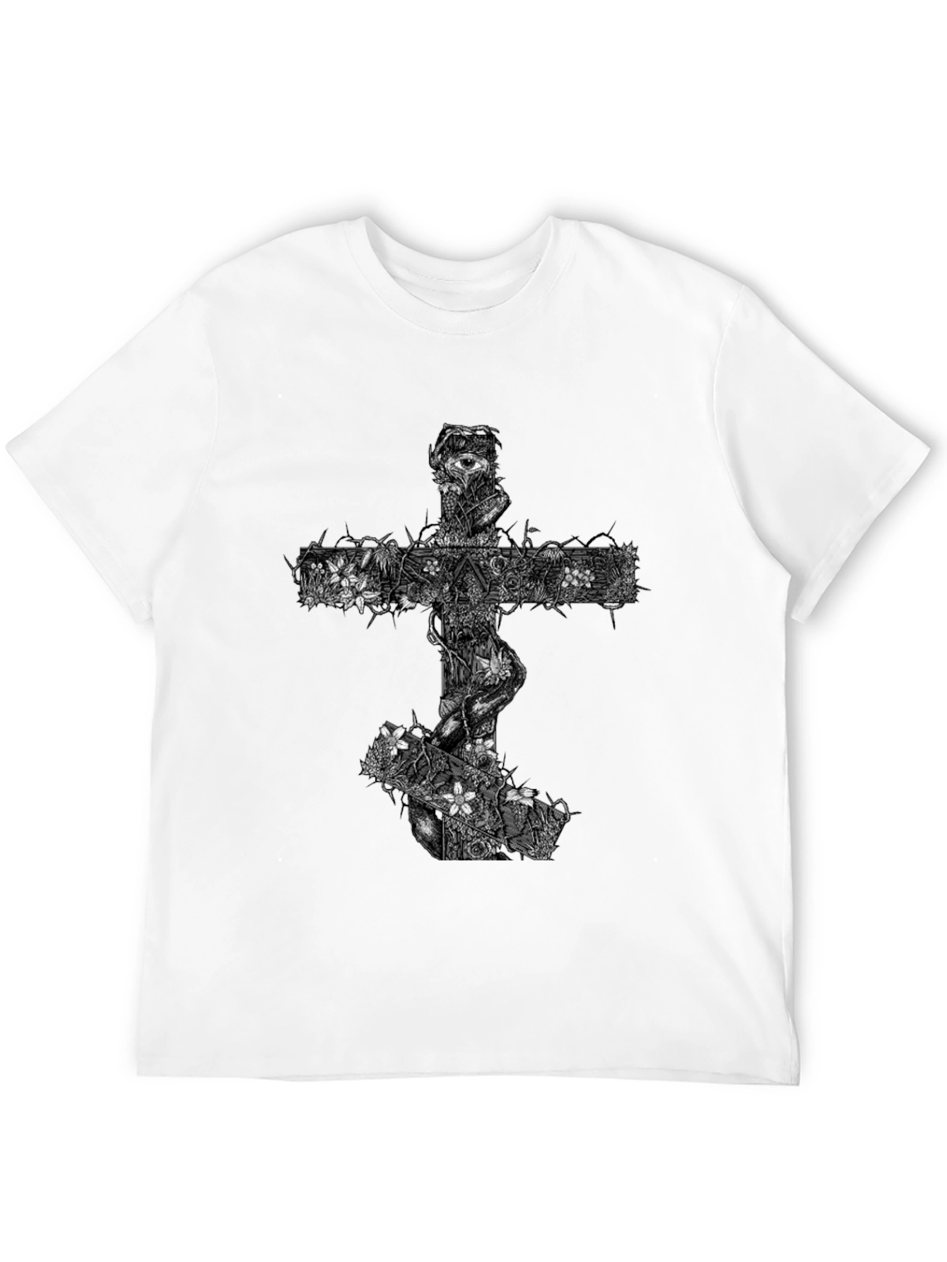 Floral Cross Graphic Black T-Shirt