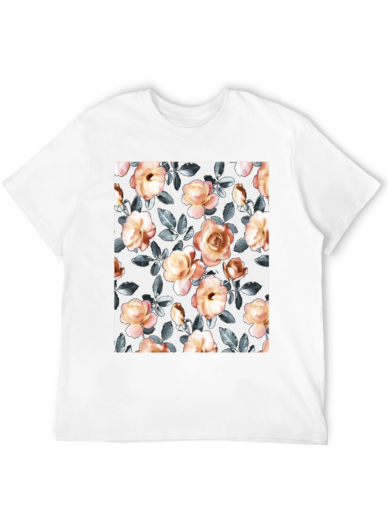 Floral Pattern T-Shirt - Soft Rose Design