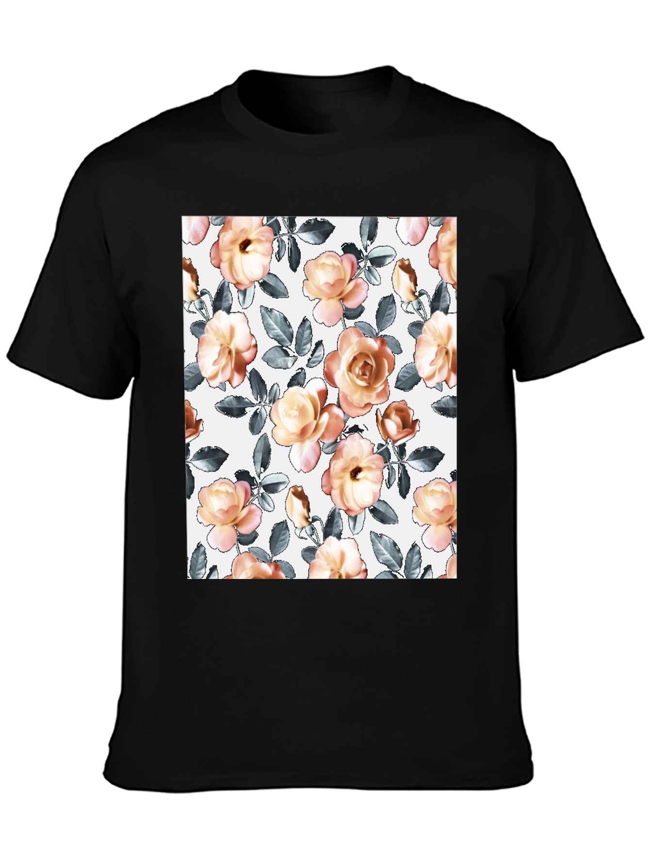 Floral Pattern T-Shirt - Soft Rose Design