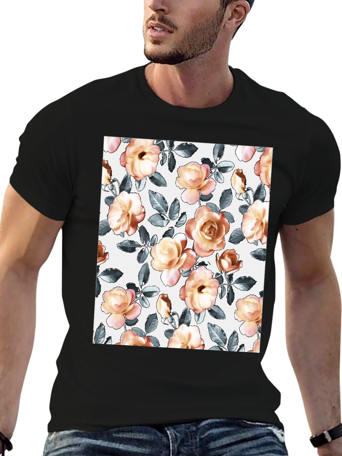 Floral Pattern T-Shirt - Soft Rose Design