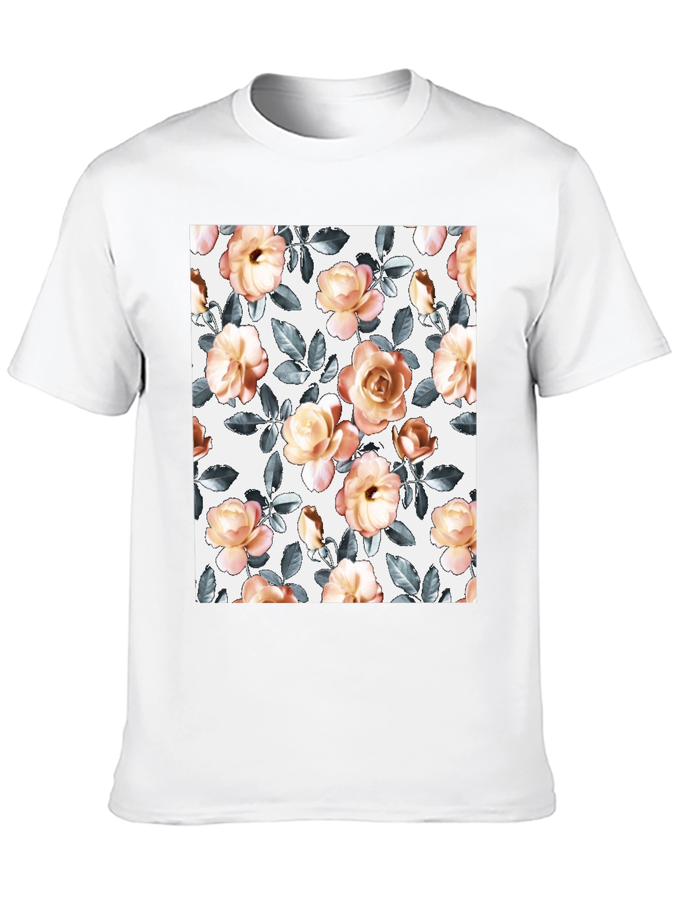Floral Pattern T-Shirt - Soft Rose Design