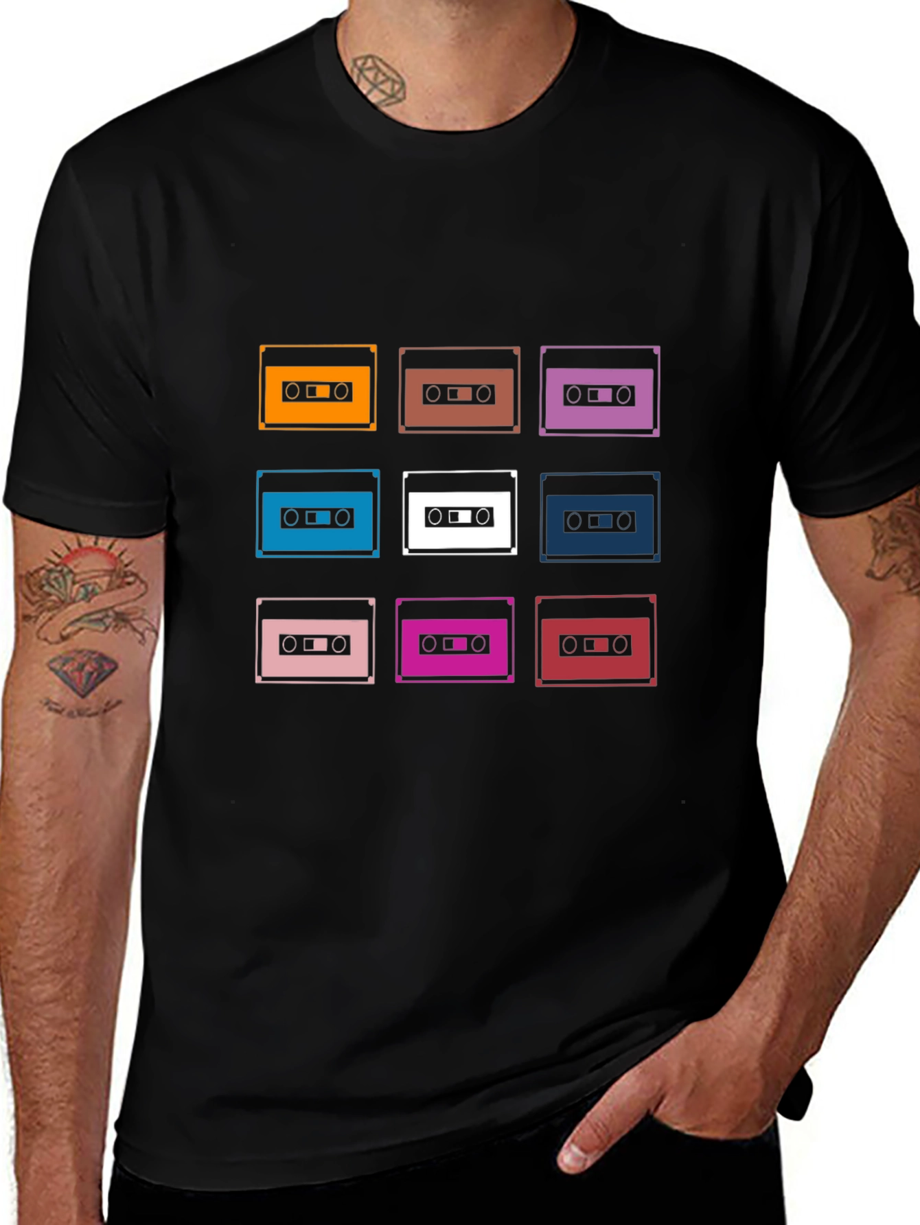 Retro Cassette Tape Graphic Tee - Black