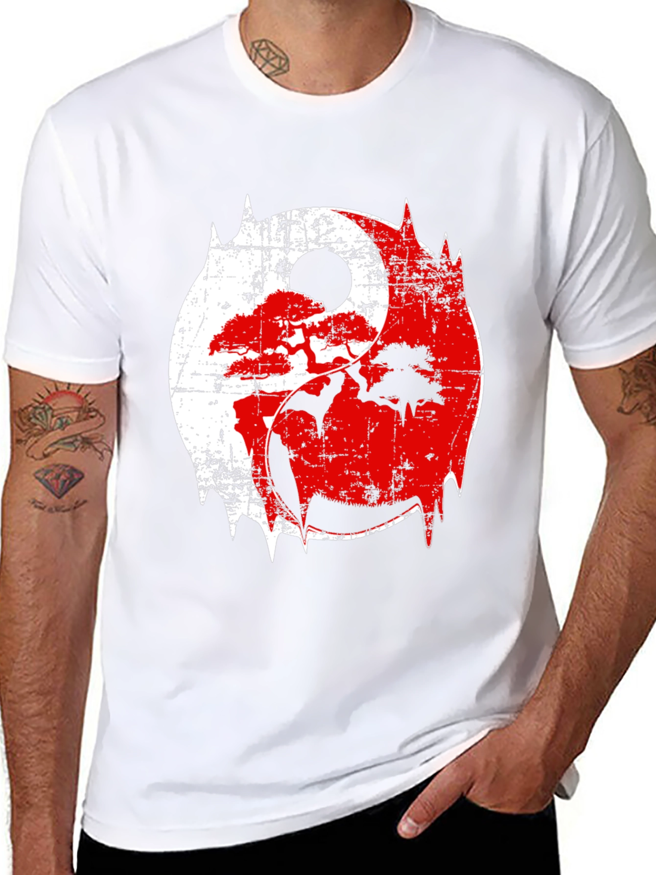 Yin Yang Bonsai Tree Graphic T-Shirt