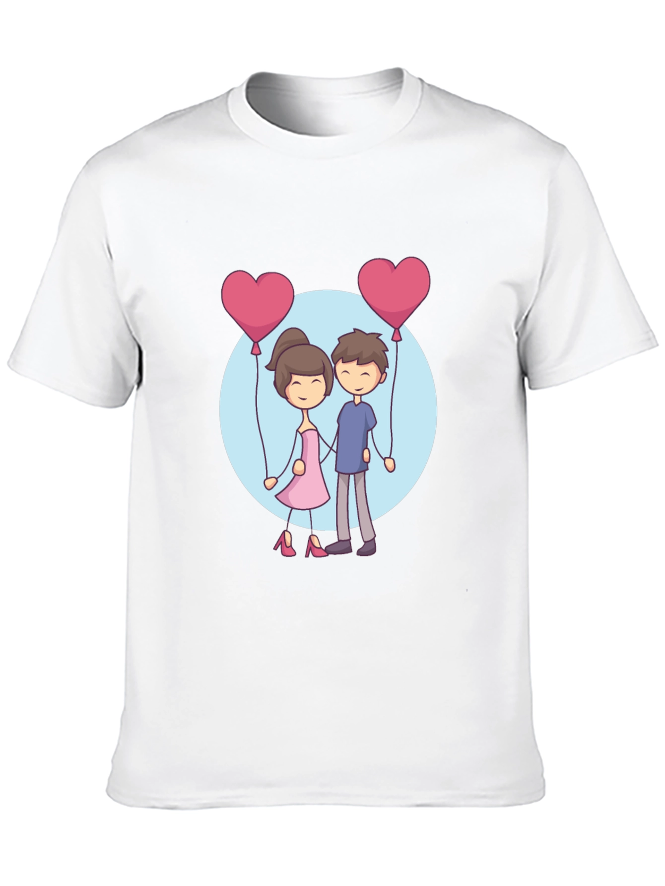 Cartoon Couple Holding Heart Balloons T-Shirt