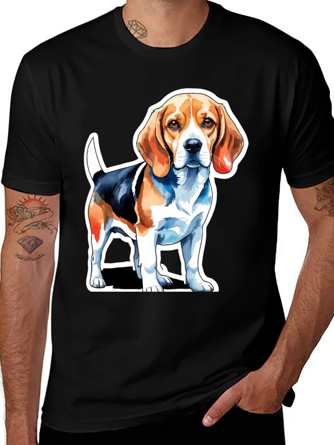 Beagle Dog Graphic Tee - Mens Black T-Shirt