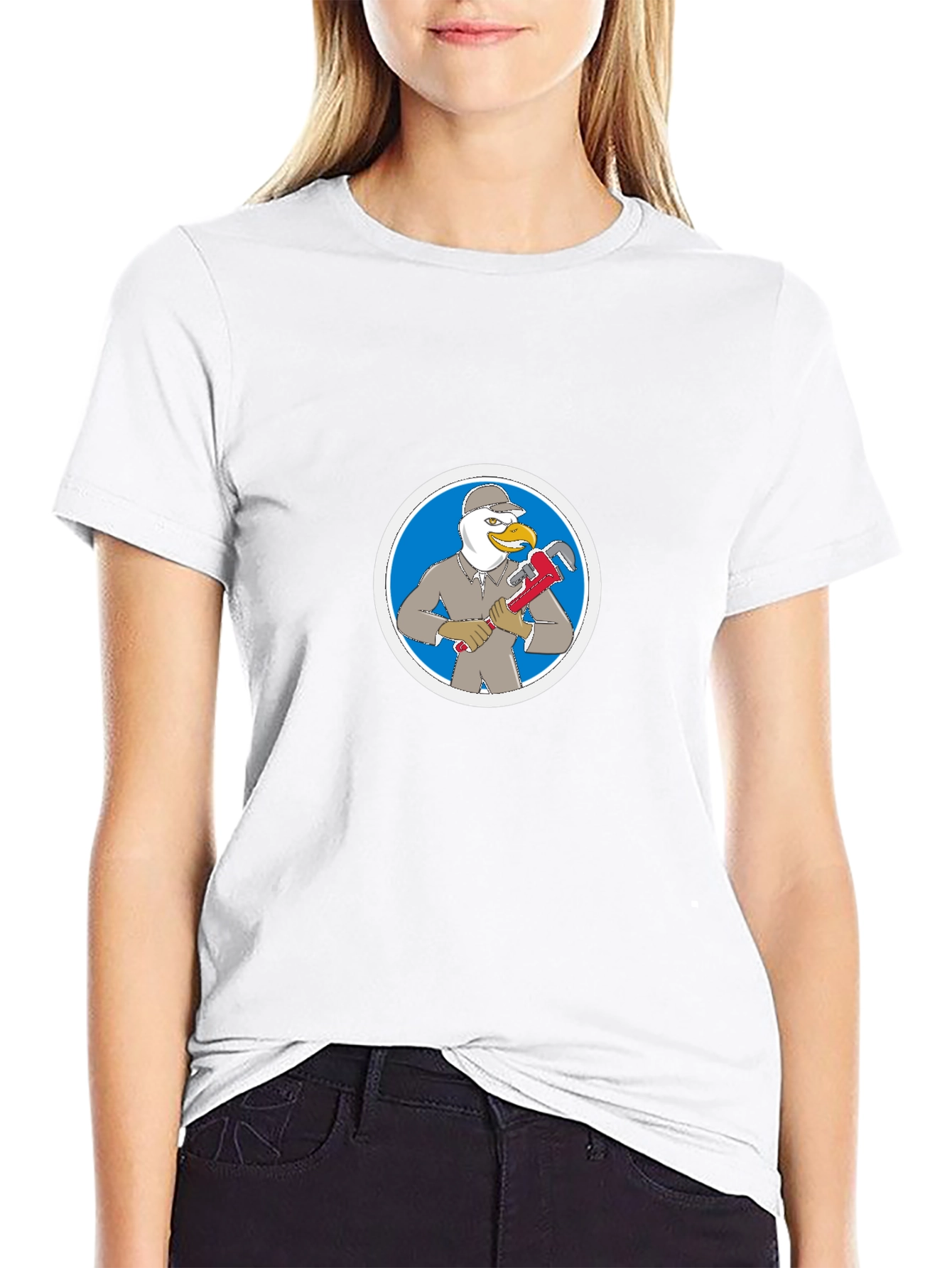 Black T-Shirt with Seagull Plumber Graphic