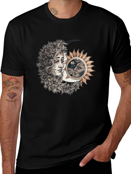 Celestial Moon & Sun Graphic Tee - Unisex Black T-Shirt