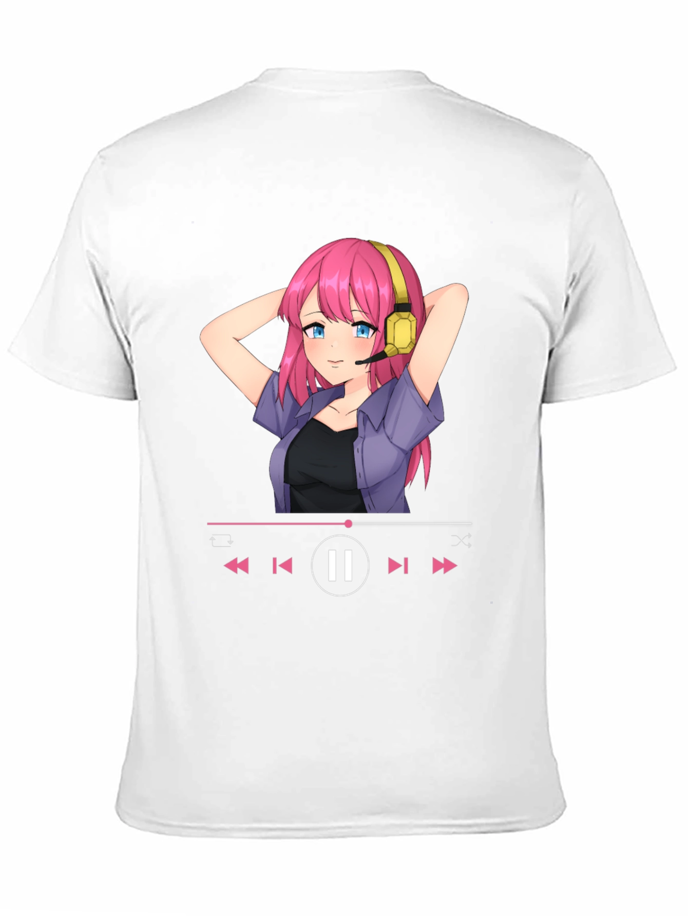 Anime Girl Music Player Graphic Tee - Black T-Shirt