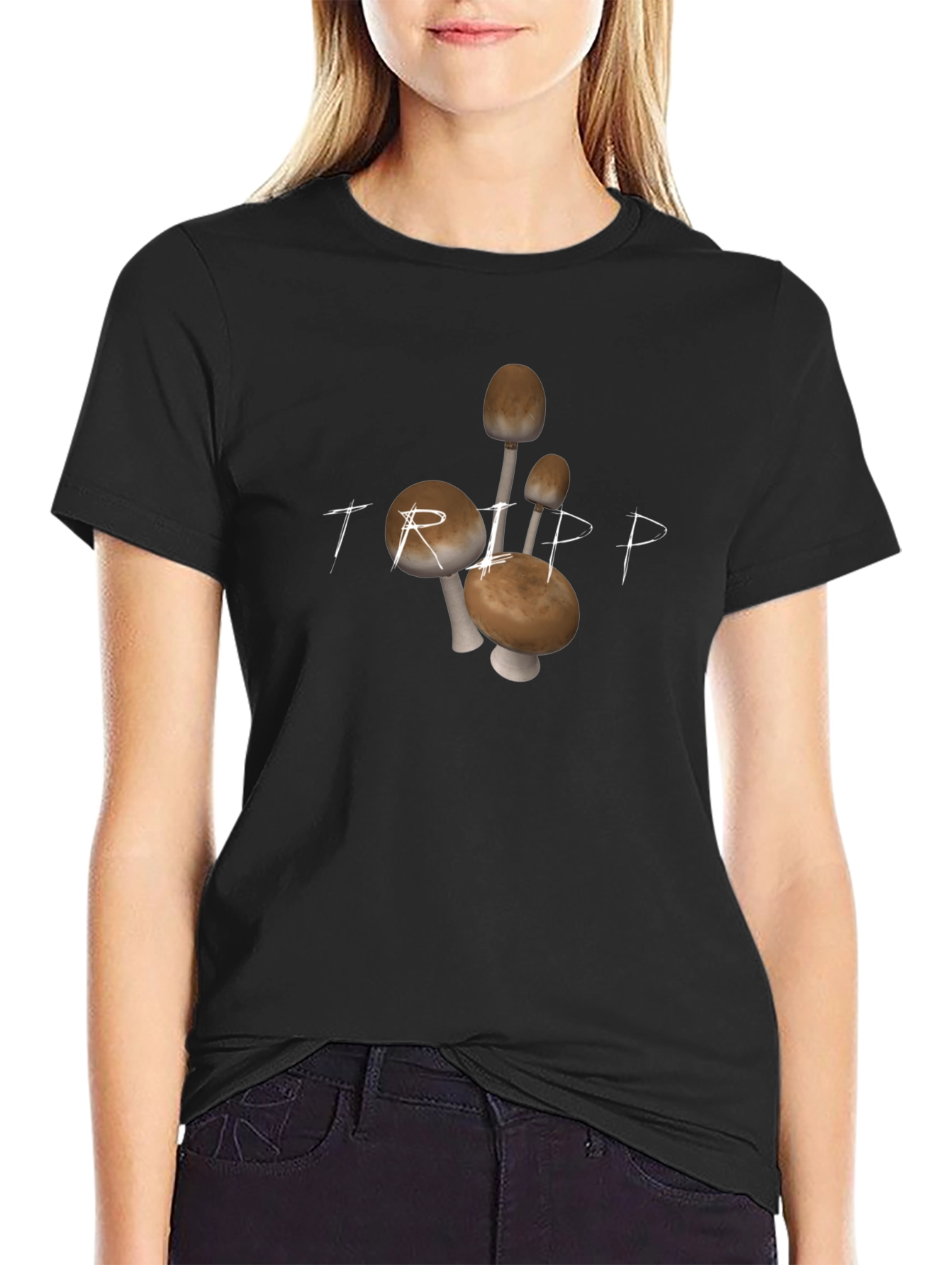 Trippy Mushroom Graphic Tee - Black Cotton Comfort