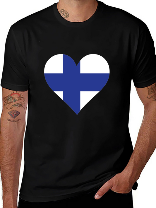 Finland Heart Flag Black T-Shirt