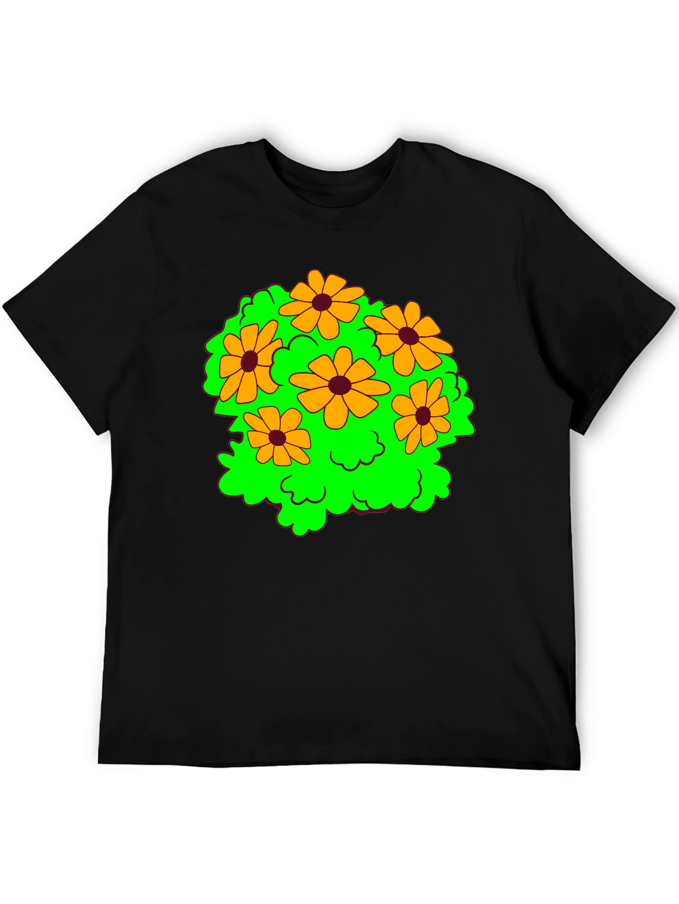 Floral Graphic Tee - Cheerful Black T-Shirt