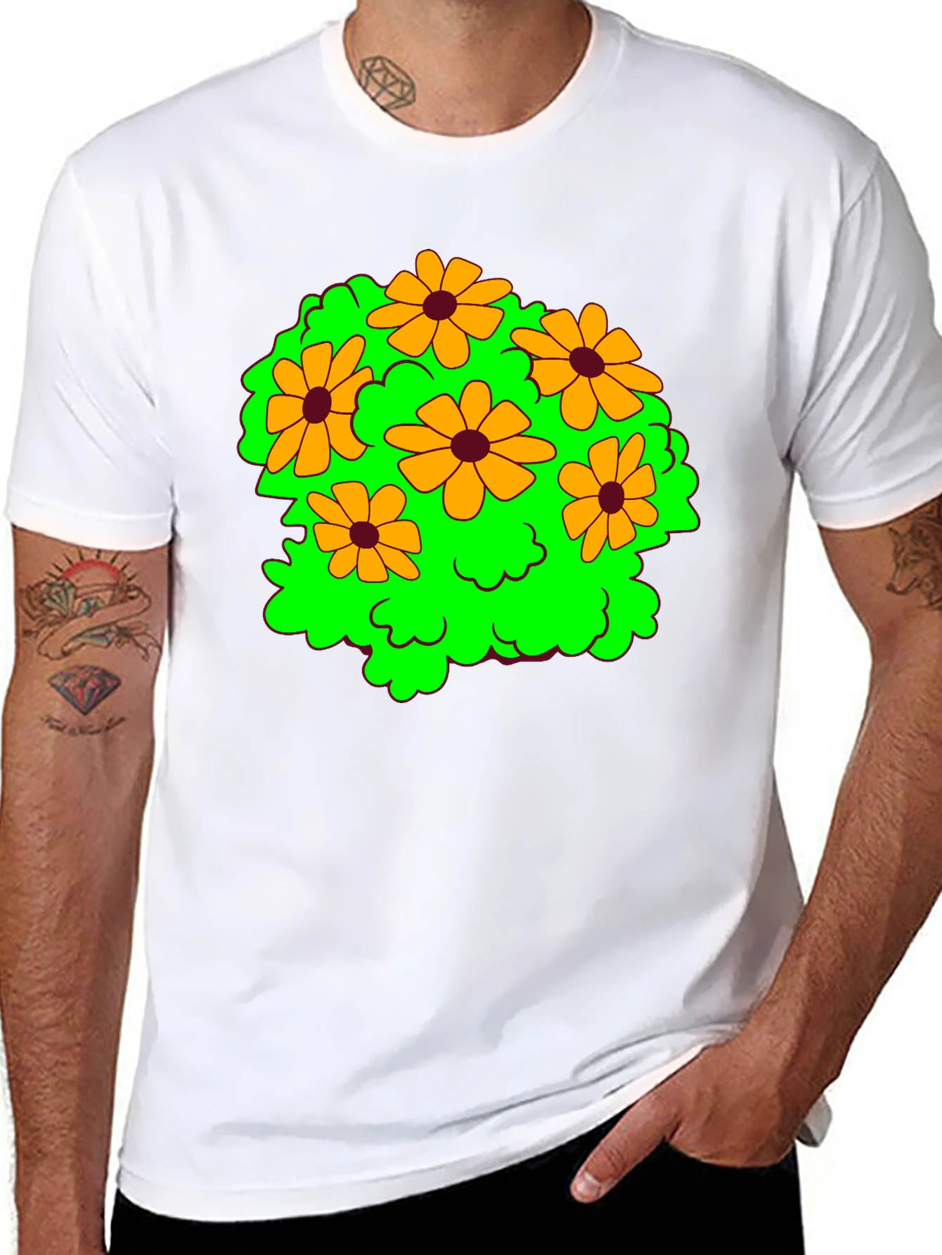 Floral Graphic Tee - Cheerful Black T-Shirt