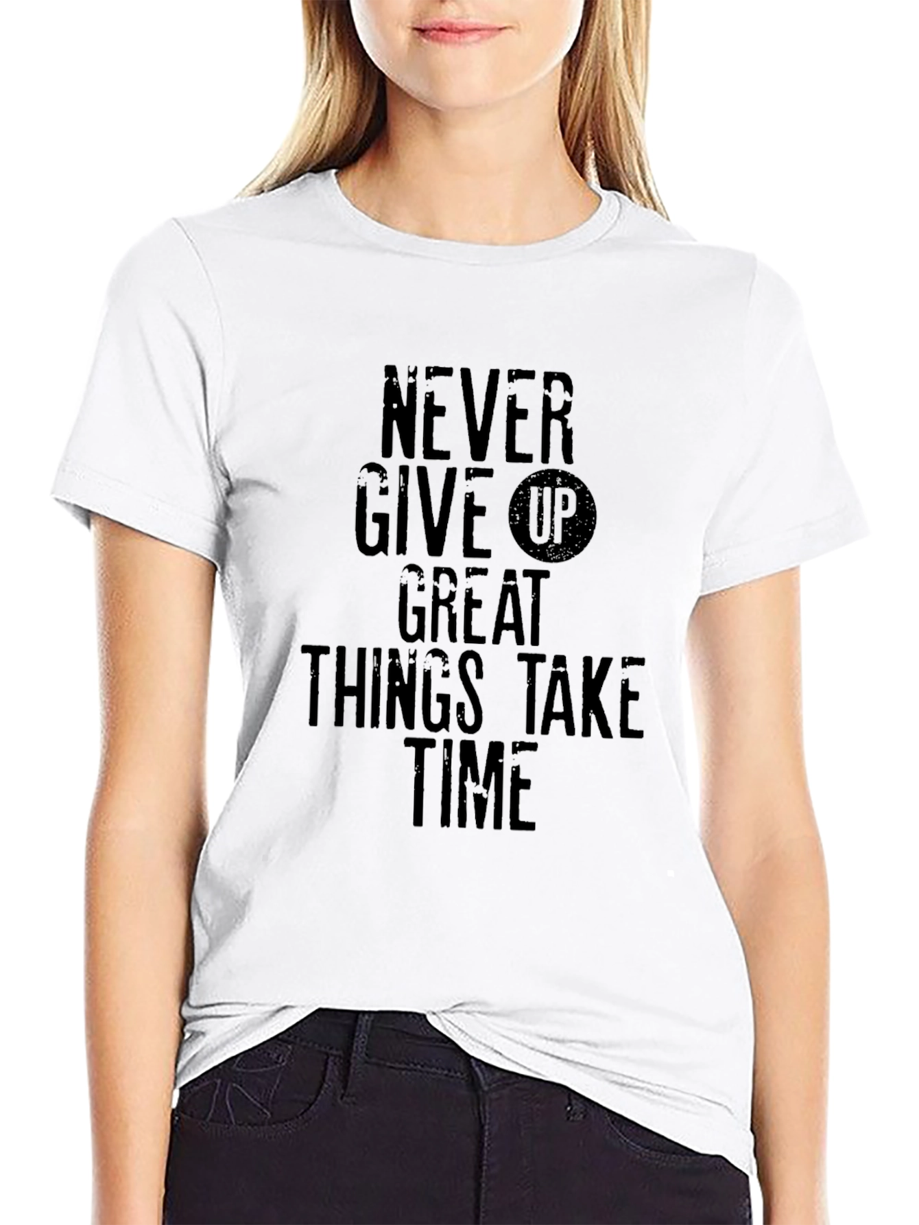 Motivational Never Give Up Black T-Shirt