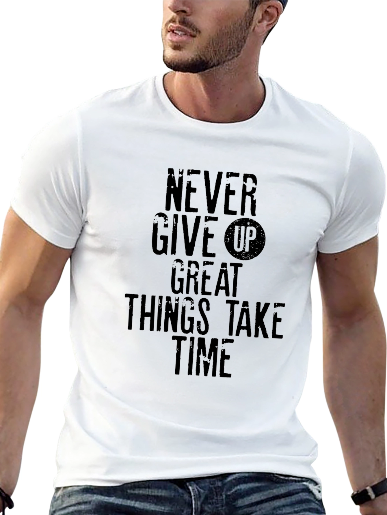 Motivational Never Give Up Black T-Shirt