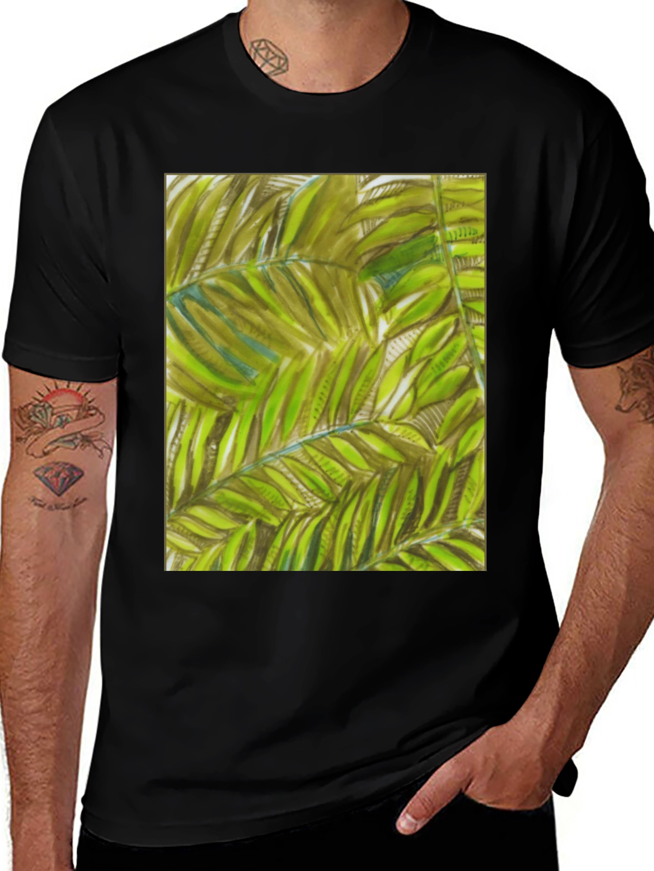 Tropical Leaves Graphic Black T-Shirt