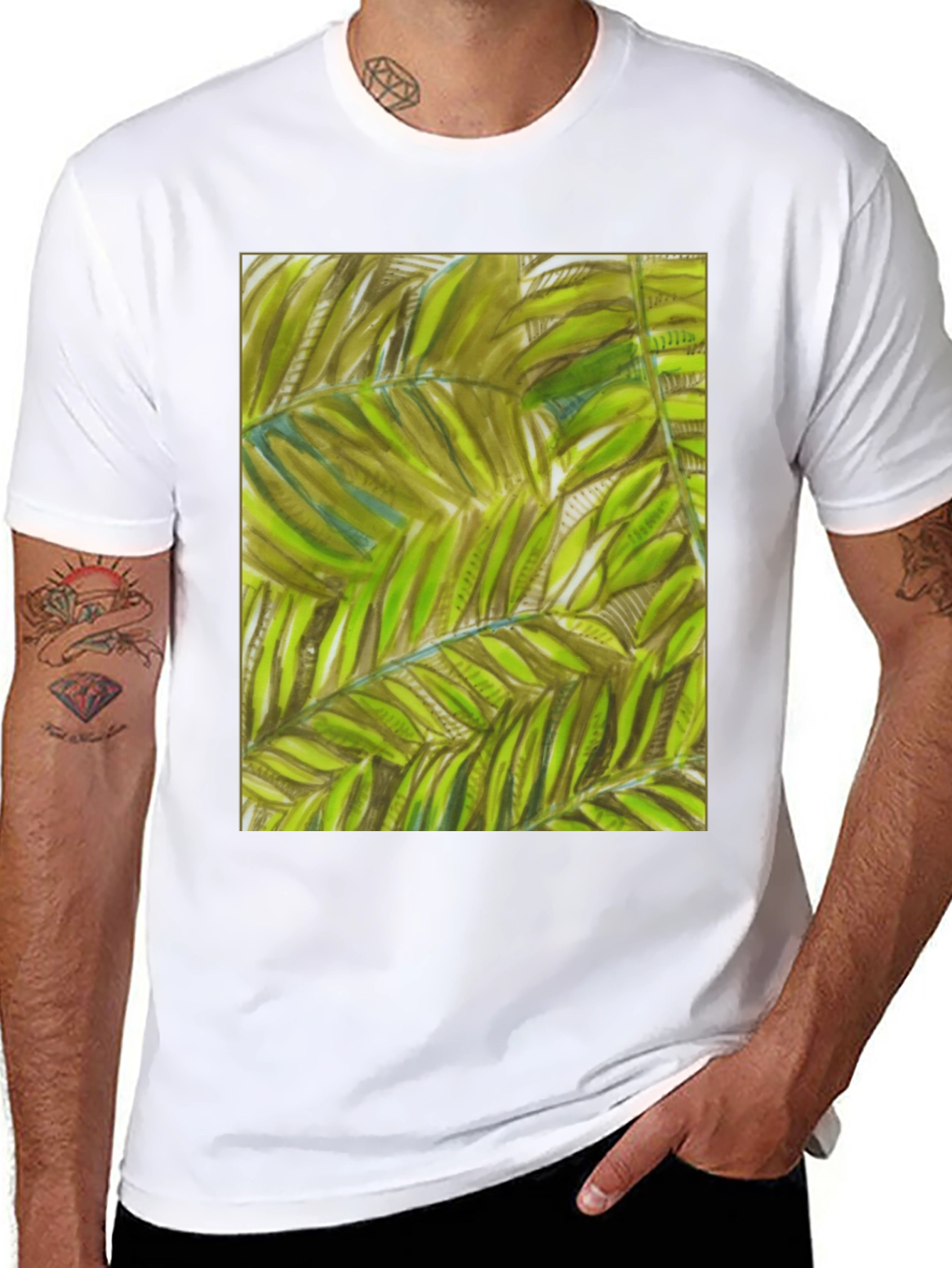 Tropical Leaves Graphic Black T-Shirt