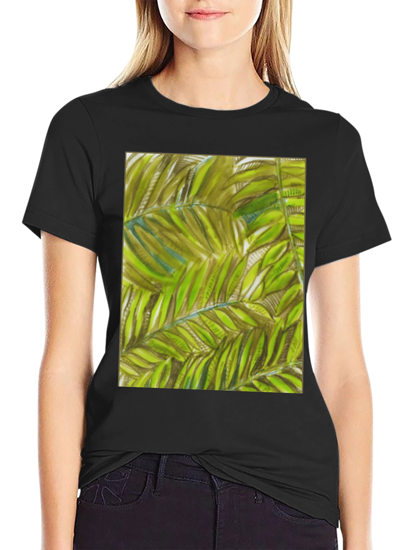 Tropical Leaves Graphic Black T-Shirt