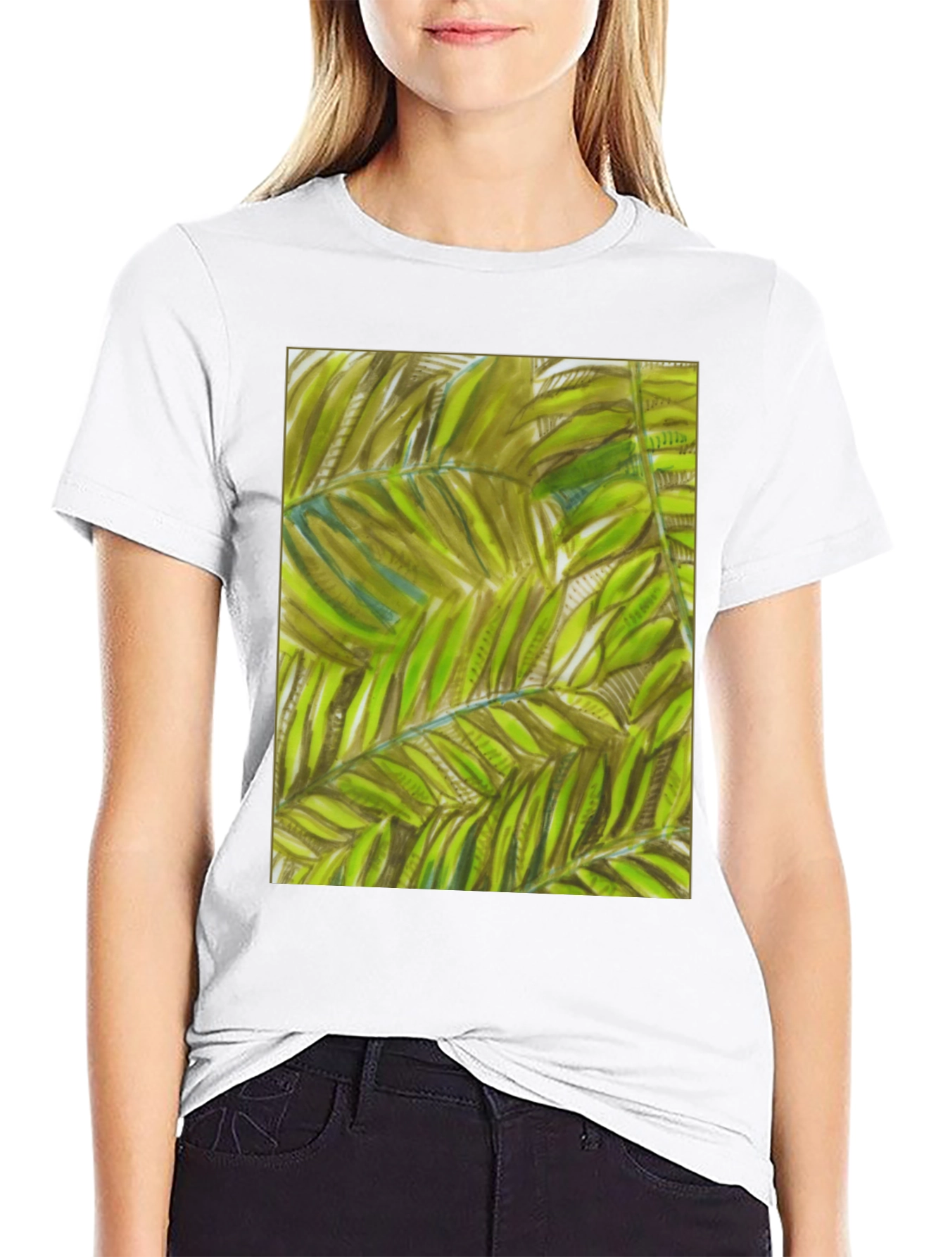Tropical Leaves Graphic Black T-Shirt