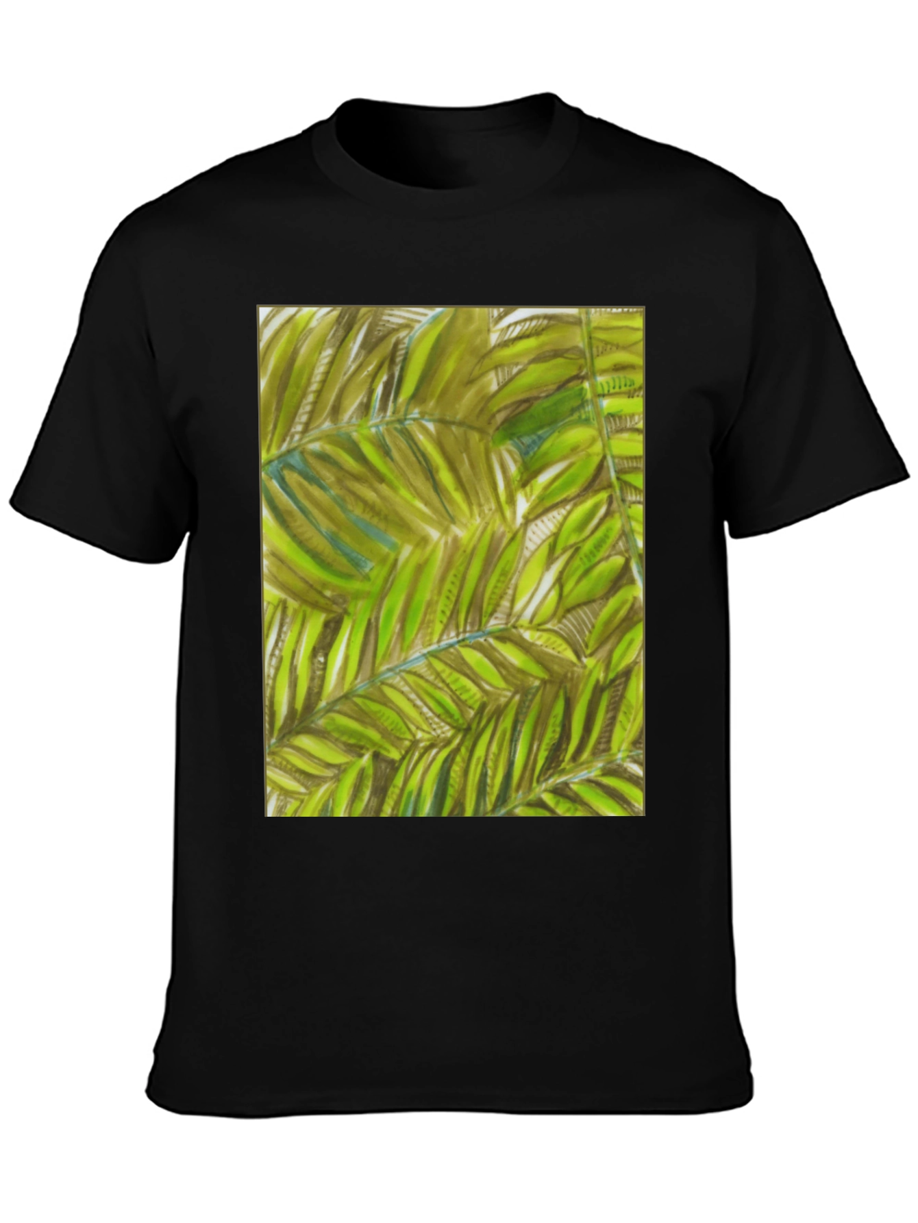 Tropical Leaves Graphic Black T-Shirt