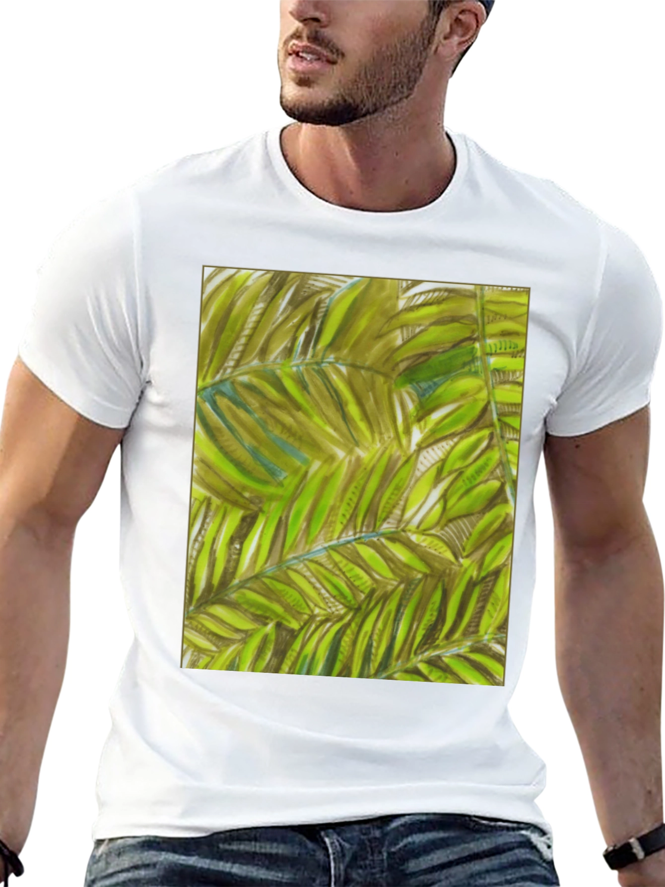 Tropical Leaves Graphic Black T-Shirt