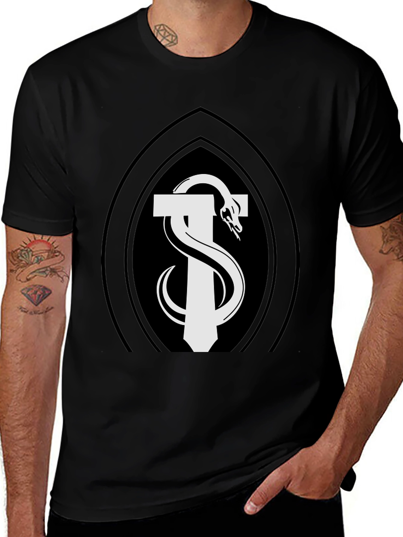 Caduceus Snake T-Shirt - Black